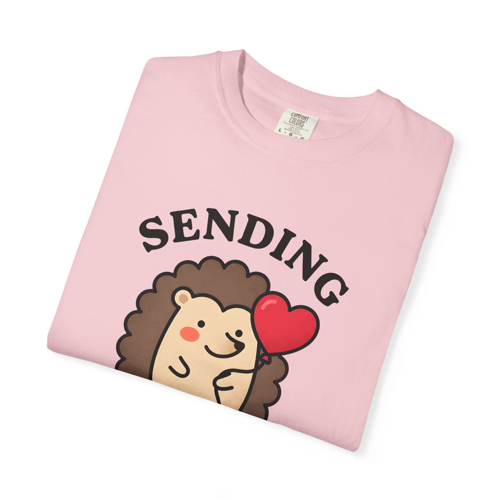 Hedgehog Drawing Shirt Animals Affection Gift Women Sweet Tee Porcupine T-Shirt Wildlife Fan Cute Tshirt Love Graphic Animated Heart Balloon