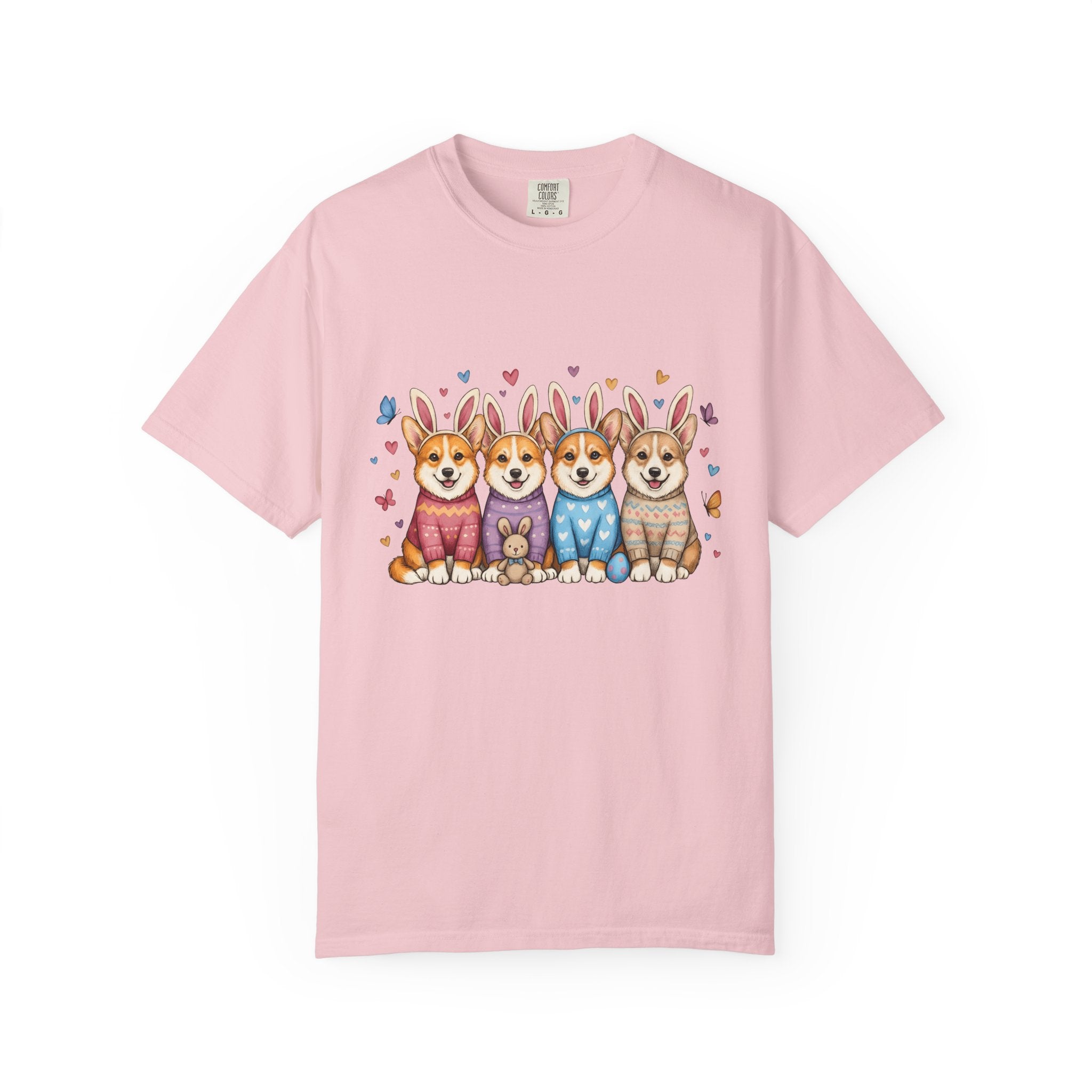 Corgi Puppies Shirt Easter Pets Gift Women Adorable Tee Puppy T-Shirt Easter Fan Cute Tshirt Animal Graphic Sketch Bunny Hat Tshirt