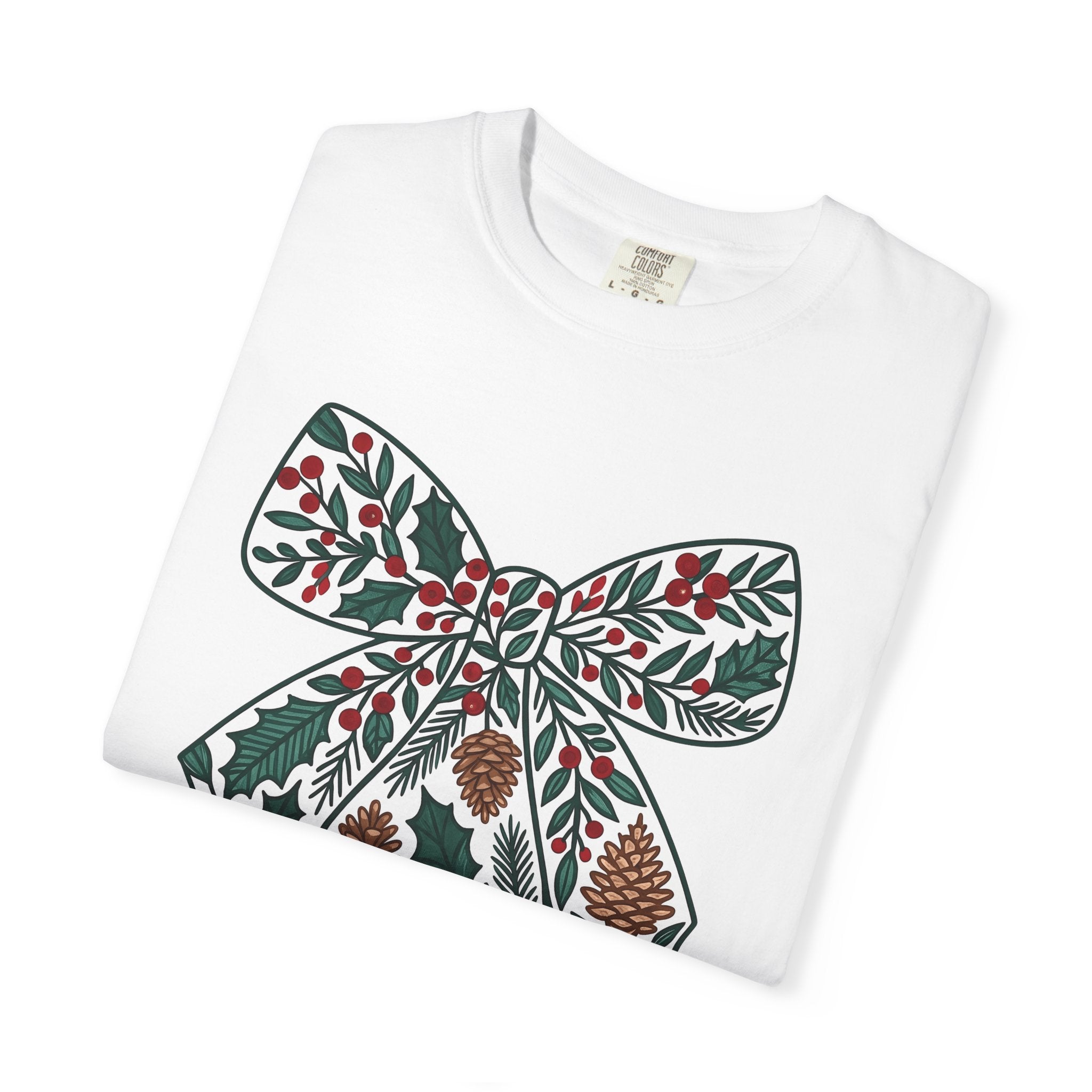 Christmas Bow Shirt Christmas Seasonal Gift Women Floral Tee Ribbon T-Shirt Xmas Fan Holiday Tshirt Winter Graphic Sketch Cone Tshirt