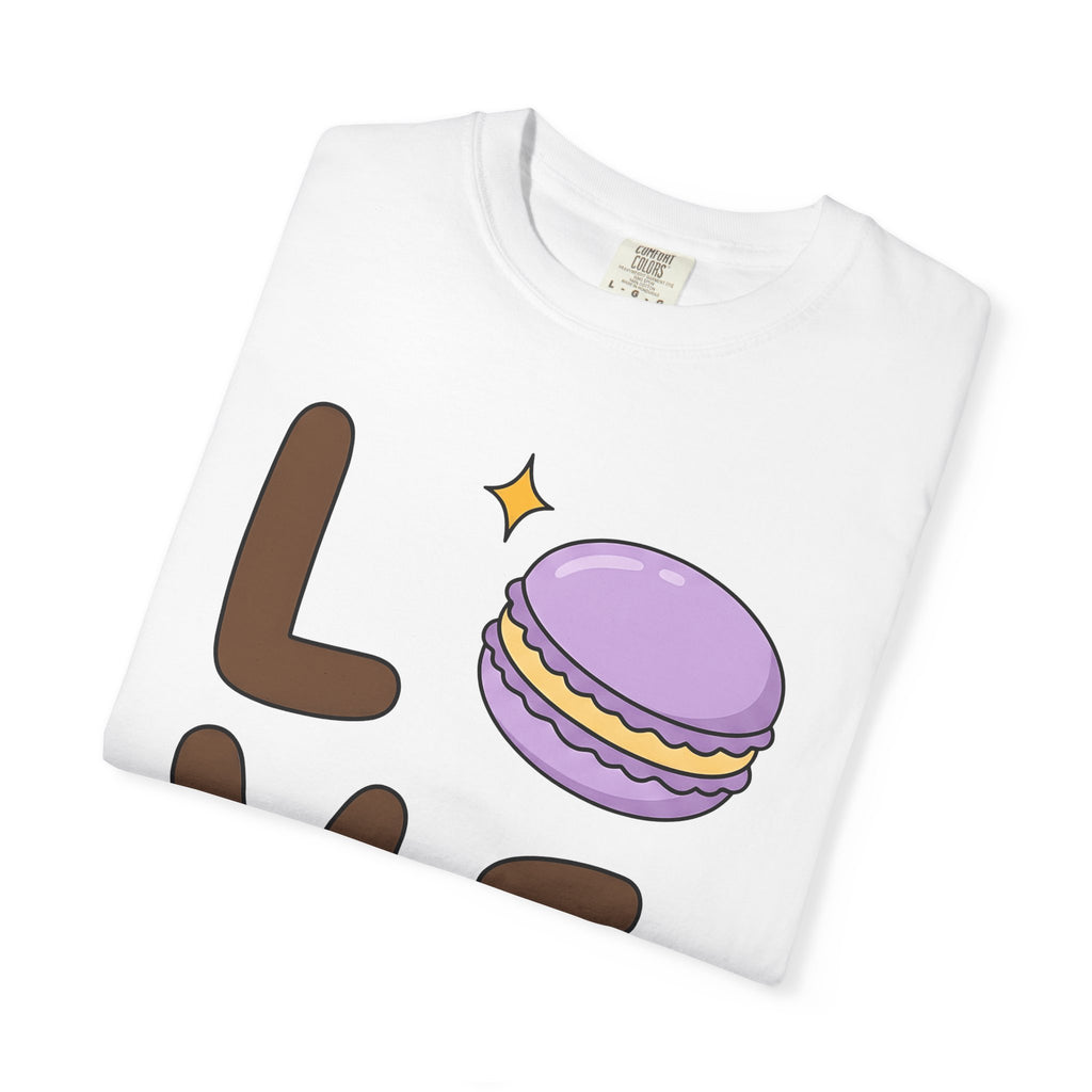 Macaron Illustration Shirt Desserts Gastronomy Gift Women Adorable Tee Macaron T-Shirt Pastry Fan Cute Tshirt Food Graphic Animated Shimmer