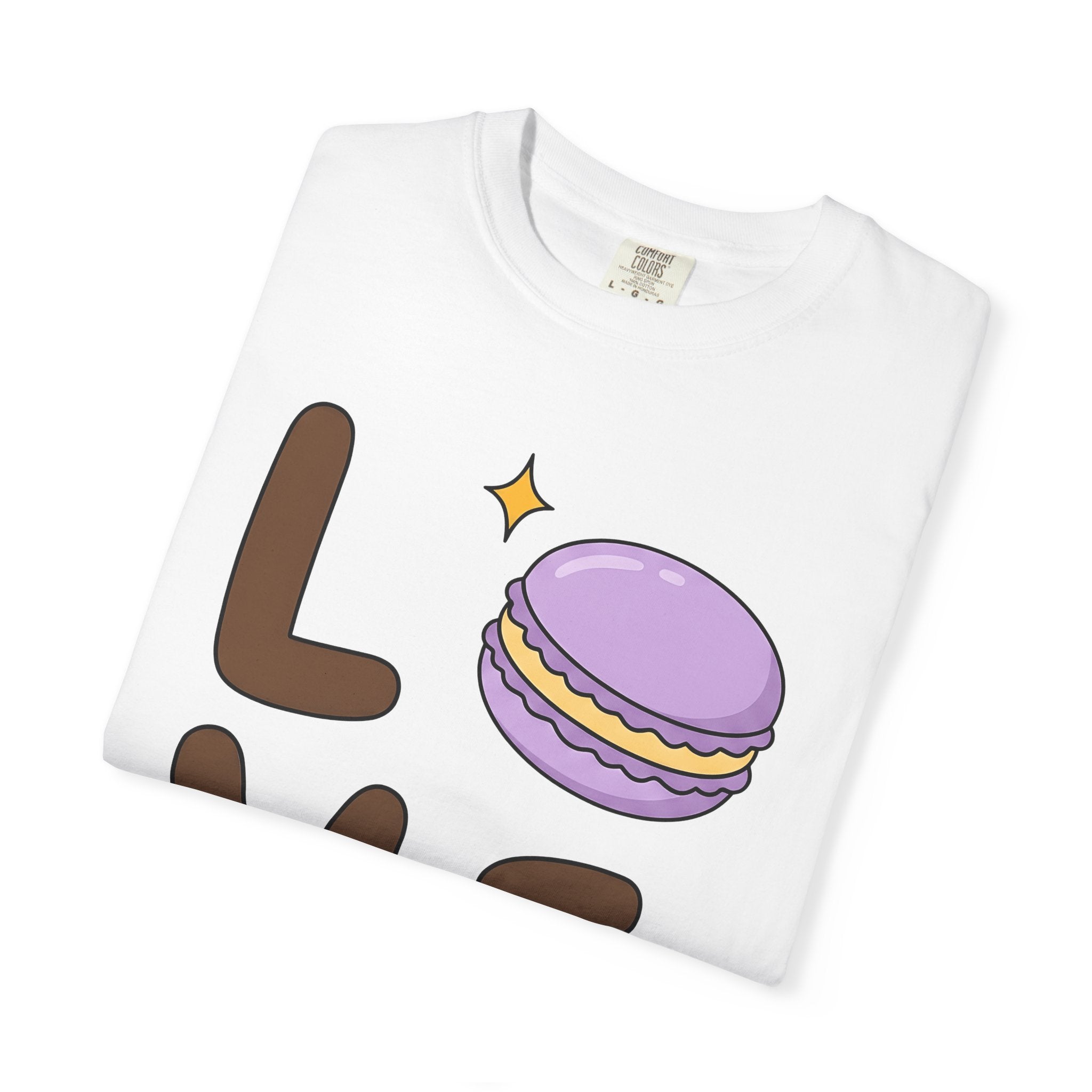 Macaron Illustration Shirt Desserts Gastronomy Gift Women Adorable Tee Macaron T-Shirt Pastry Fan Cute Tshirt Food Graphic Animated Shimmer