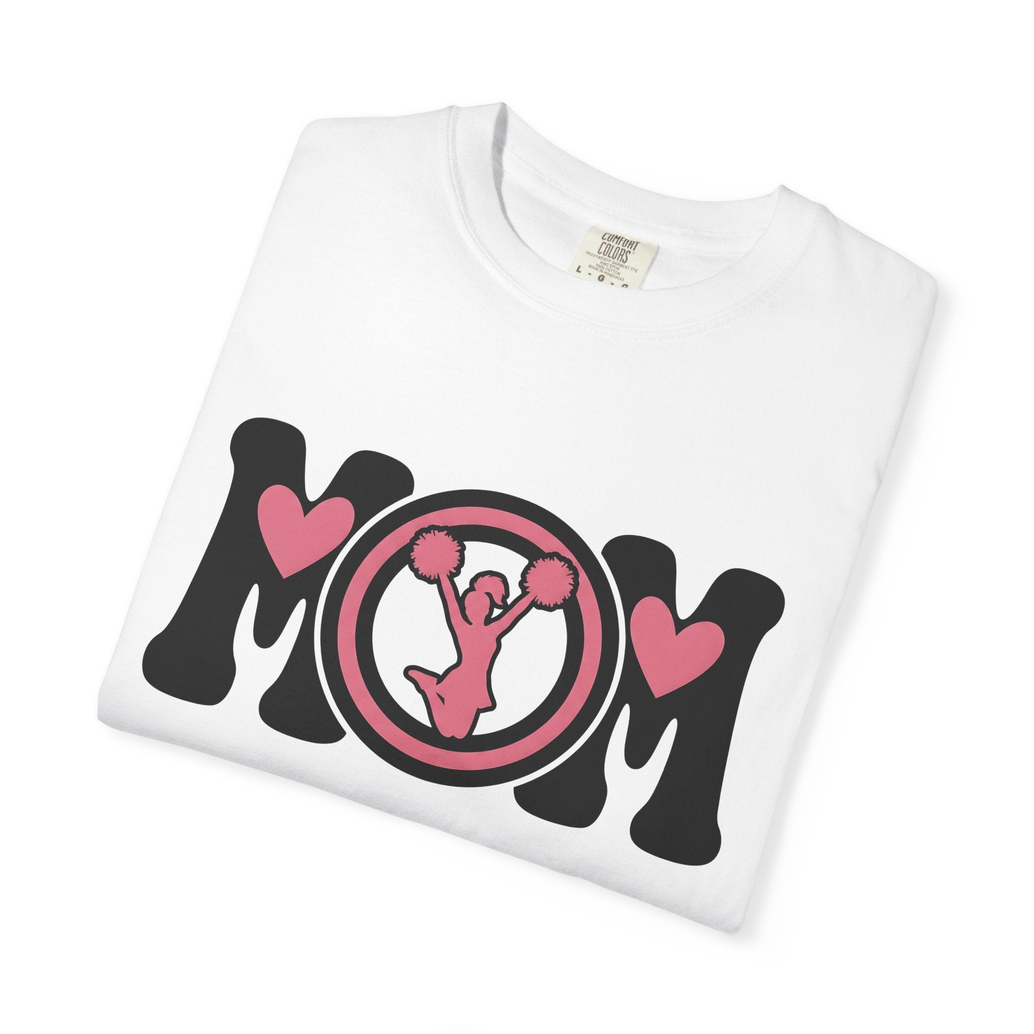 Cheerleader Mom Shirt Moms Sports Gift Women Bold Graphic Tee Cheer Mom T-Shirt Mother Fan Graphic Design Athlete Retro Heart Tshirt