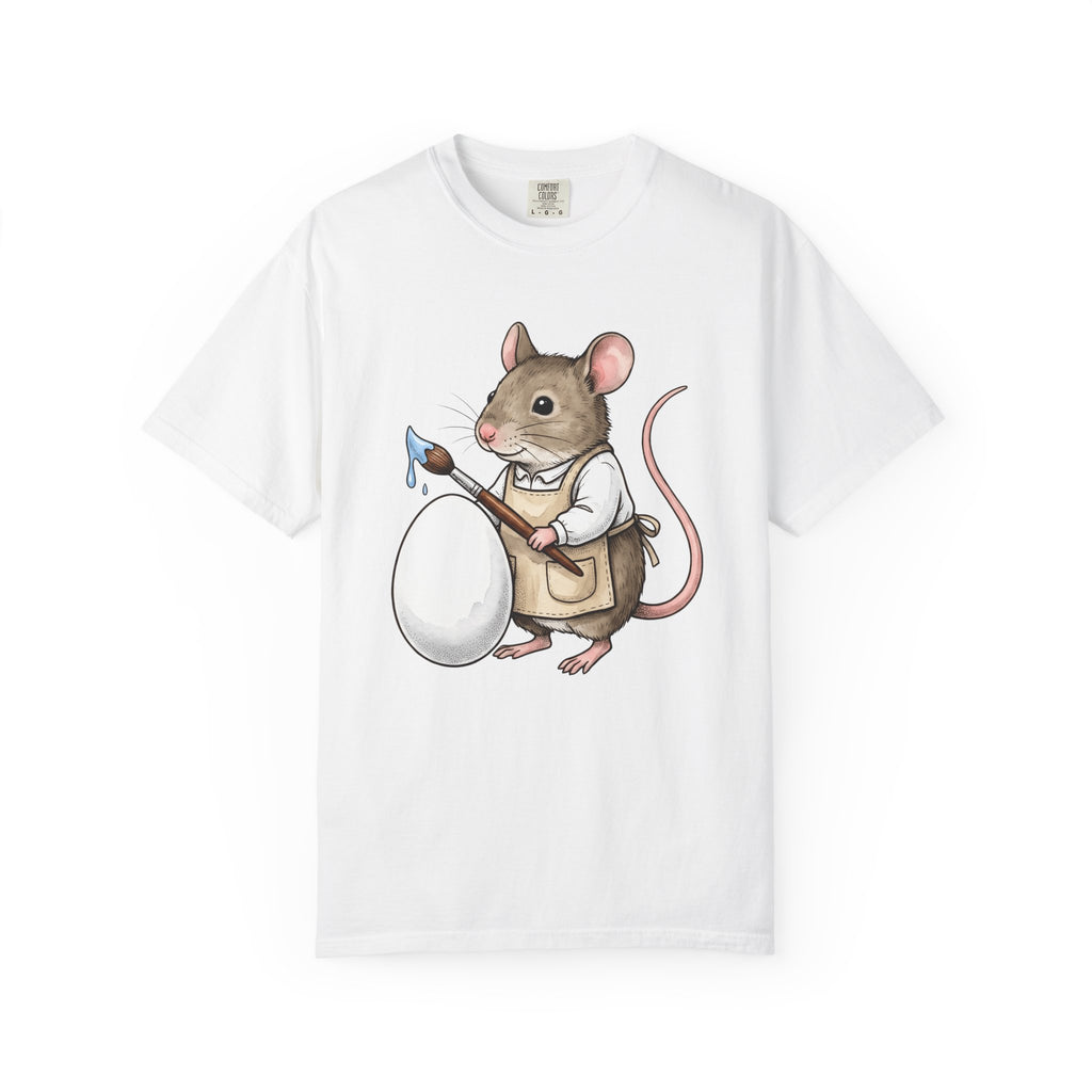 Small Mouse Egg Shirt Easter Mammal Gift Women Fun Tee Mouse Egg T-Shirt Easter Fan Cartoon Tshirt Rodent Graphic Illustration Paint Brush
