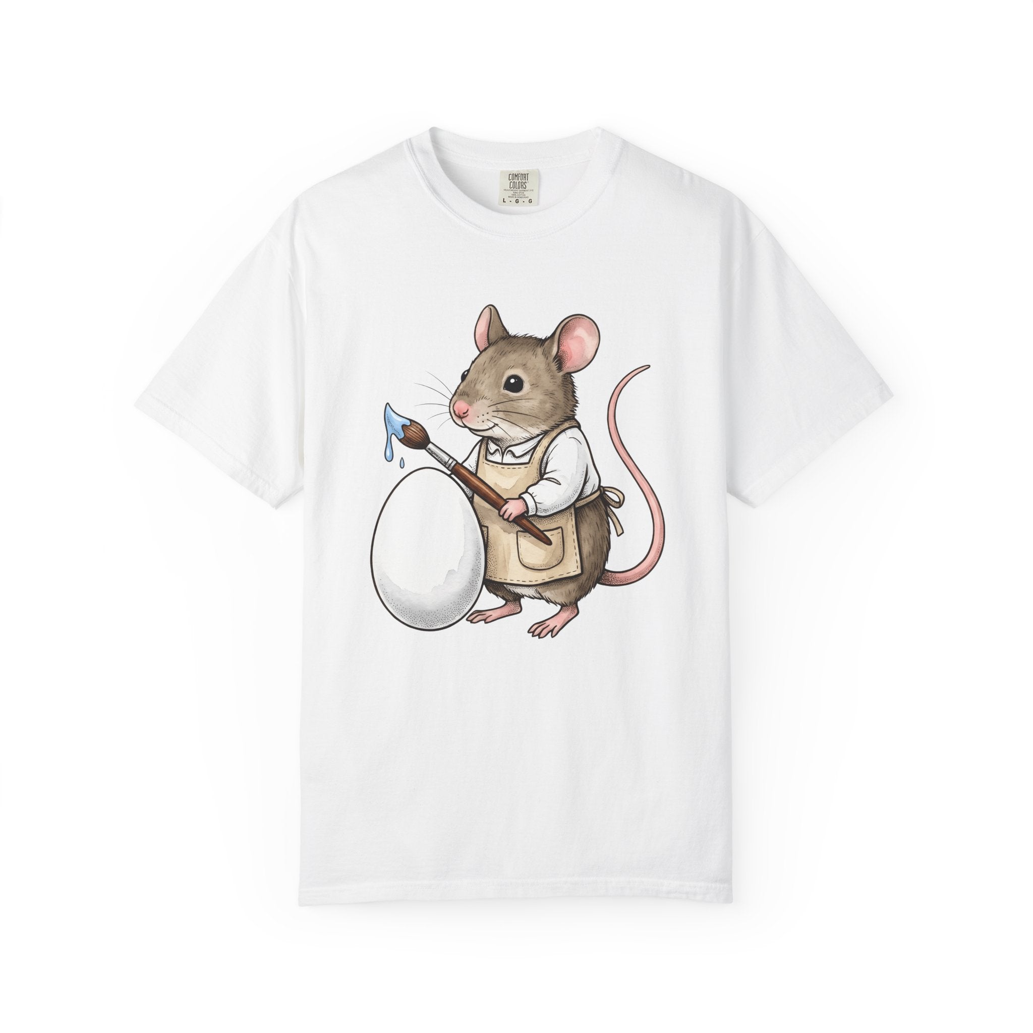 Small Mouse Egg Shirt Easter Mammal Gift Women Fun Tee Mouse Egg T-Shirt Easter Fan Cartoon Tshirt Rodent Graphic Illustration Paint Brush