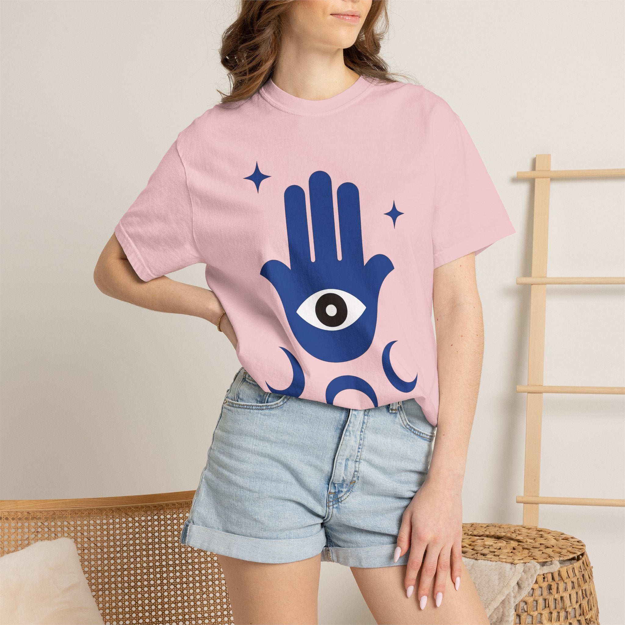 Hamsa Charm Shirt Boho Chic Mindfulness Gift Women Contemporary Tee Hand T-Shirt Bohemian Enthusiast Modern Tshirt Meditation Graphic