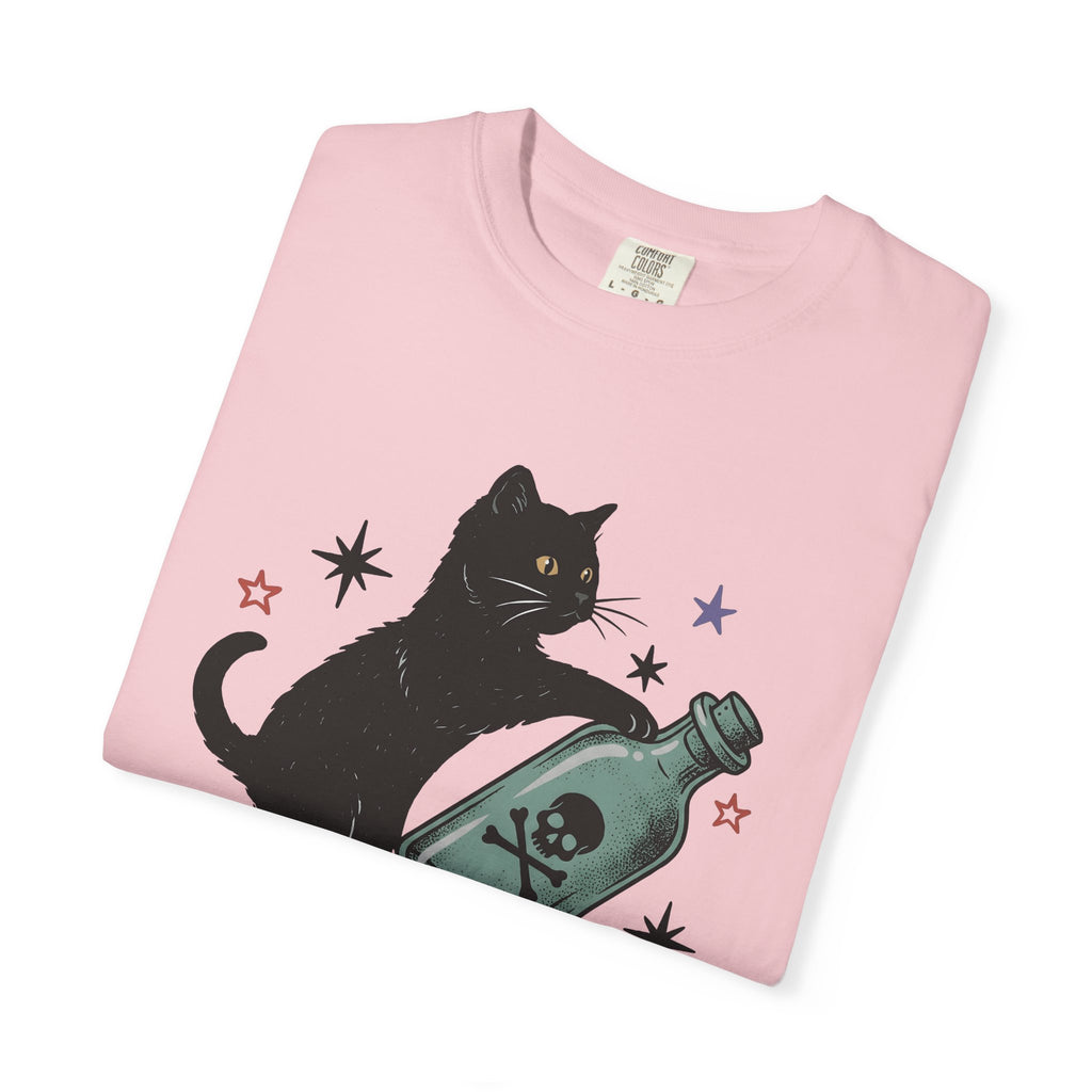 Black Feline Shirt Cat Occult Gift Women Neo Traditional Tee Cat T-Shirt Cat Fan Faux Tshirt Mystic Graphic Old School Poison Vial Tshirt