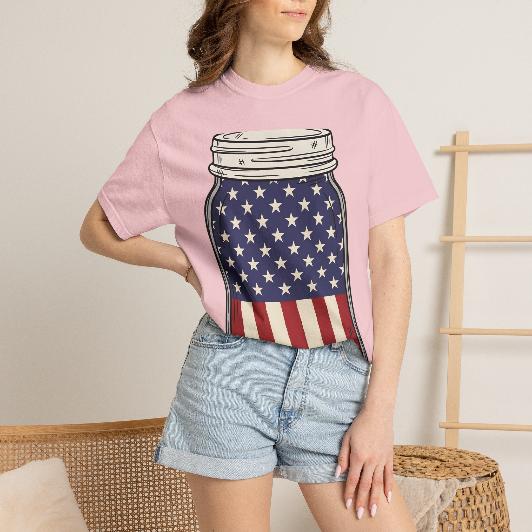 Usa Flag Mason Jar Shirt 4th Of July Independence Gift Women Sketch Tee Mason Jar T-Shirt Patriotic Fan Vintage Drawing Tshirt Retro Star