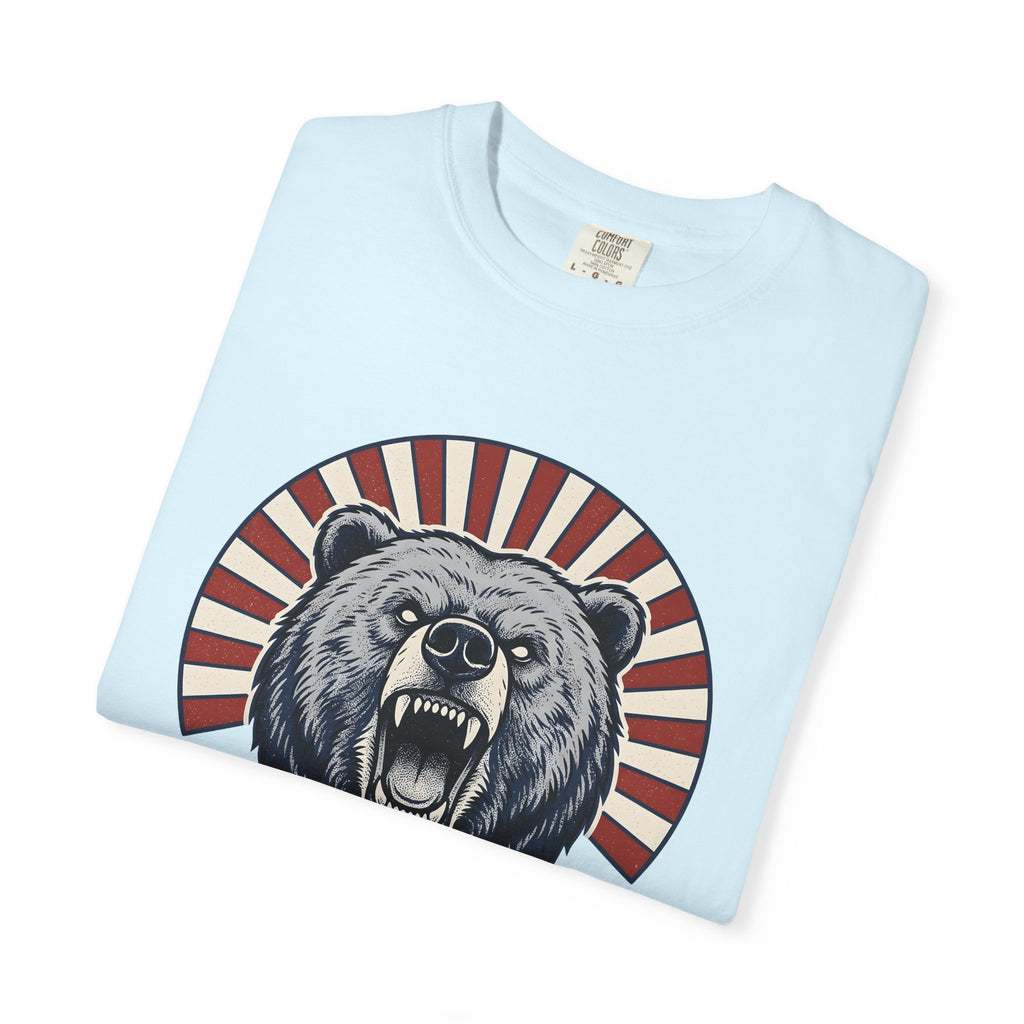Bear Head Shirt America Patriotic Gift Women Bold Graphic Tee Bear T-Shirt American Fan Graphic Tshirt Star Graphic Vintage Sunburst Tshirt