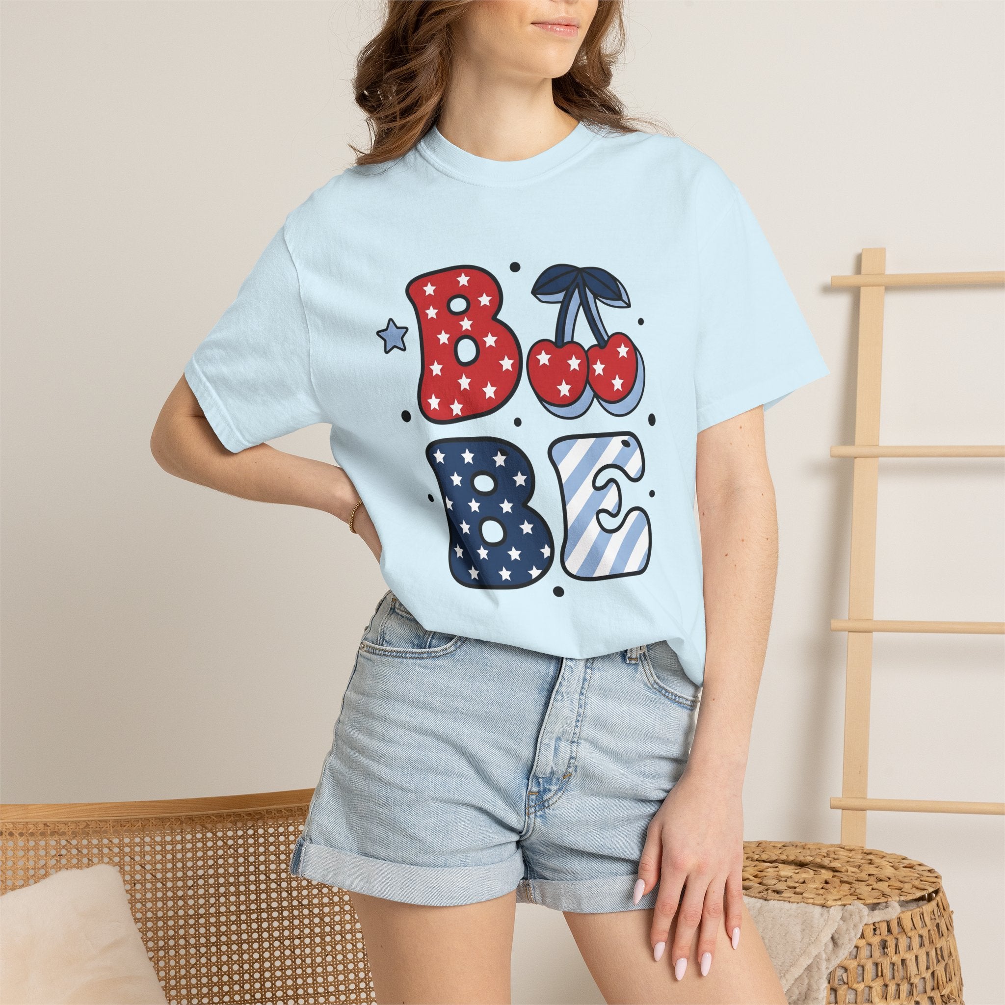 Cherry Star Graphic Shirt 4th Of July Patriotic Gift Women Cartoon Tee Cherry Graphic T-Shirt Independence Day Fan Comic Tshirt American
