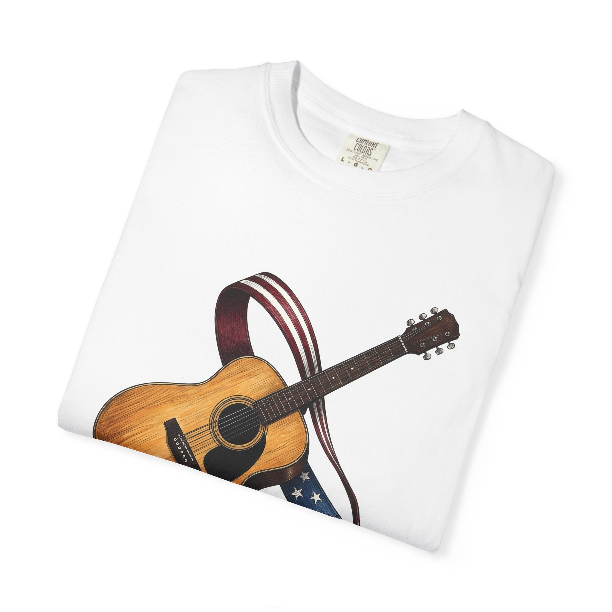 Unplugged Guitar Shirt America Instruments Gift Women Sketch Tee Acoustic Guitar T-Shirt Patriot Fan Vintage Drawing Guitar Illustration