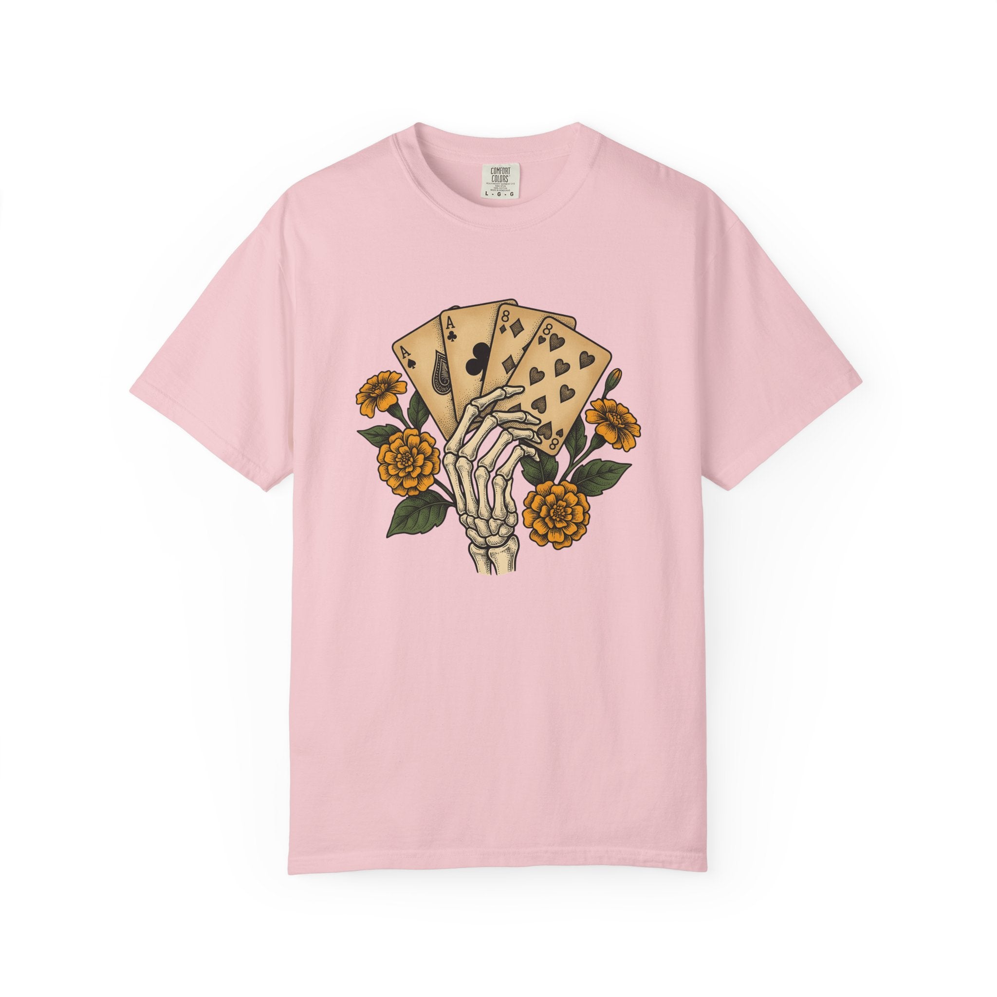 Bony Hand Playing Cards Shirt Boho Chic Occult Gift Women Line Art Tee Poker Hand T-Shirt Bohemian Fan Illustrative Tshirt Mystical Graphic
