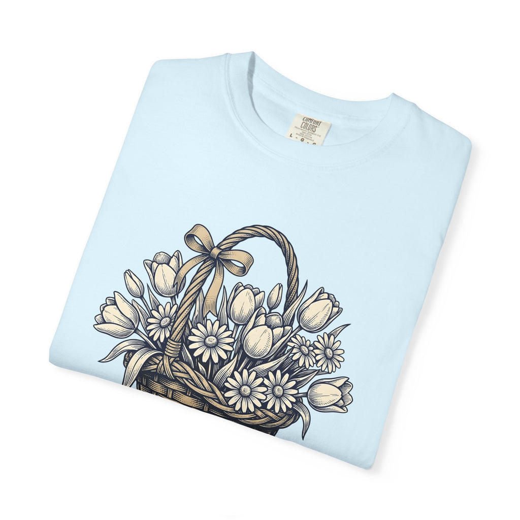 Spring Flowers Shirt Easter Arrangement Gift Women Cartoon Tee Florals T-Shirt Easter Fan Comic Tshirt Bouquet Graphic Illustration Bowtie