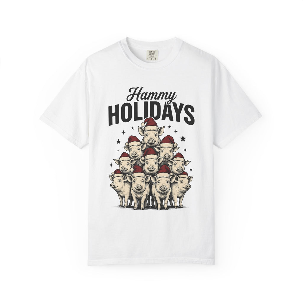 Pig Xmas Hats Shirt Christmas Farm Gift Women Classic Tee Swine T-Shirt Xmas Fan Holiday Tshirt Ranch Graphic Cartoon Glitter Tshirt