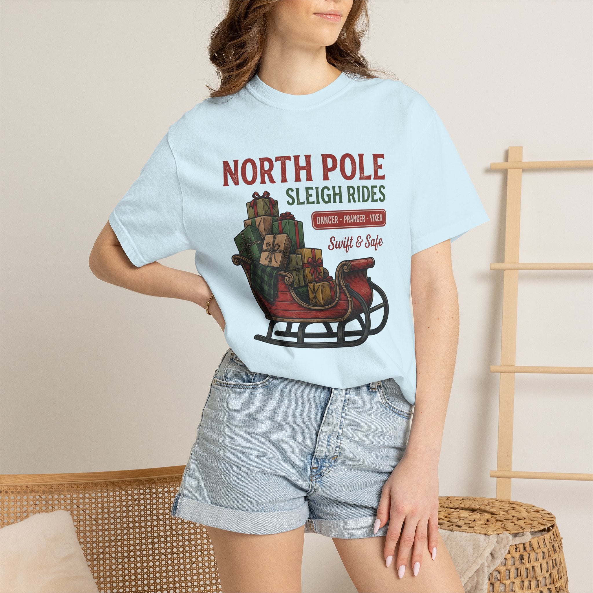 Gift Sleigh Shirt Christmas Festival Gift Women Hand Drawn Tee Sleigh Bell T-Shirt Xmas Fan Holiday Graphic Tshirt Line Art Packages Tshirt