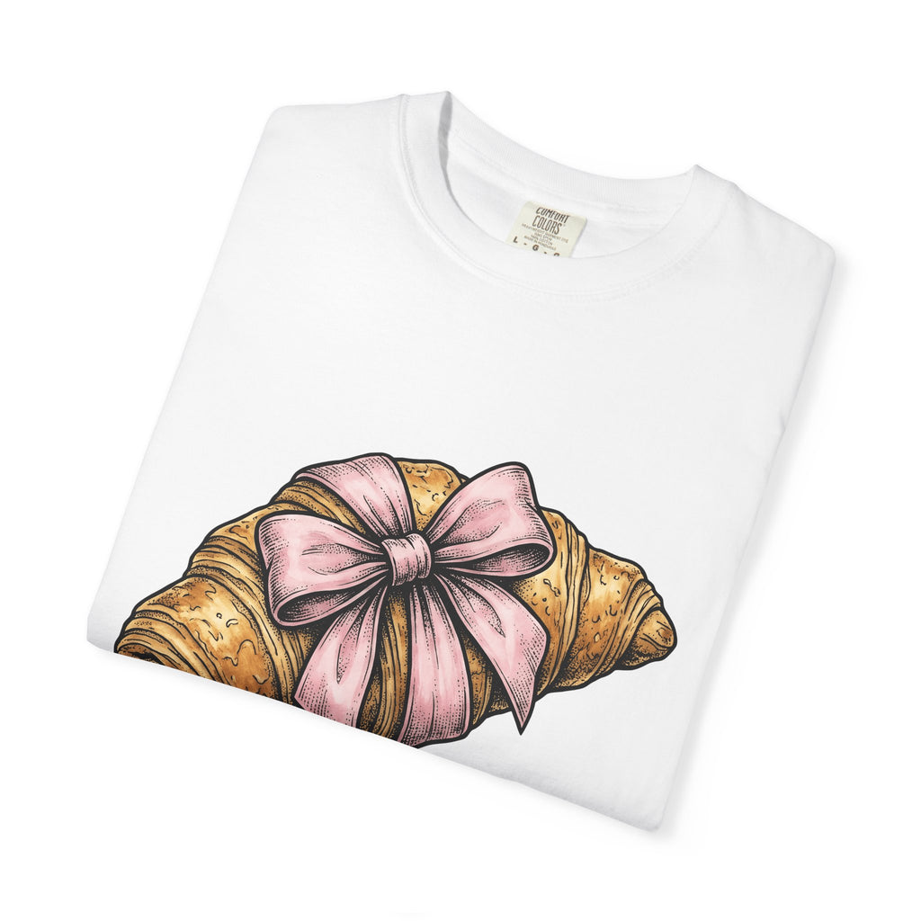 Croissant Shirt Desserts Confectionery Gift Women Line Art Tee Pastry T-Shirt Dessert Fan Minimalist Tshirt Sweet Illustration Cartoon
