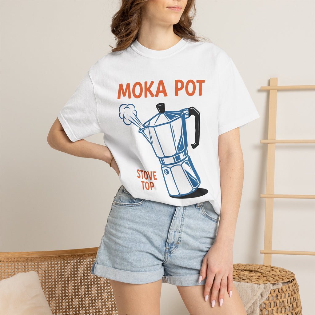 Moka Pot Shirt Coffee Kitchen Gift Women Line Art Tee Stovetop Coffee T-Shirt Coffee Fan Minimalist Tshirt Cooking Graphic Retro Steam
