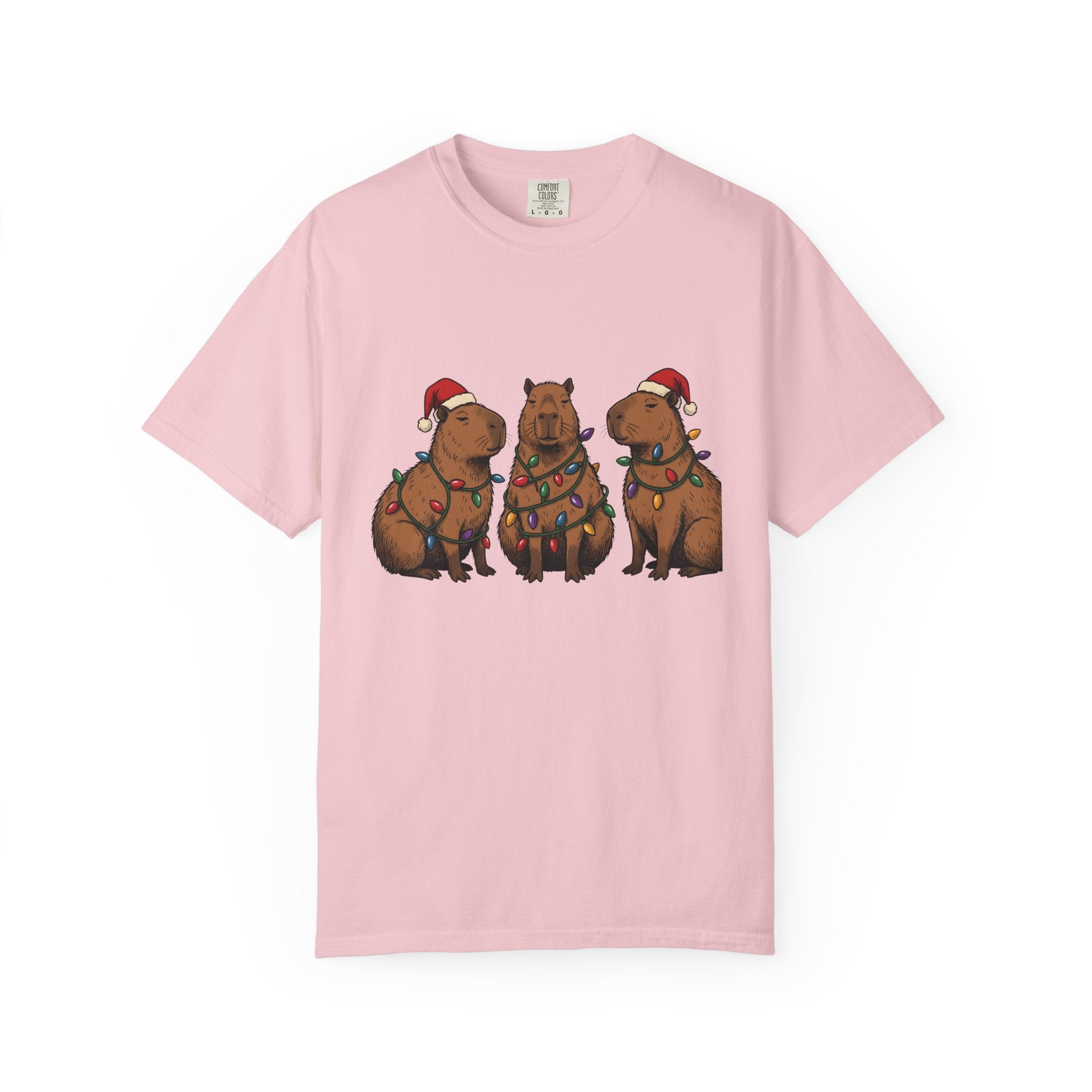 Capybara Set Shirt Christmas Pets Gift Women Hand Drawn Tee Rodent T-Shirt Xmas Fan Illustrated Tshirt Animal Graphic Sketch Fairy Lights