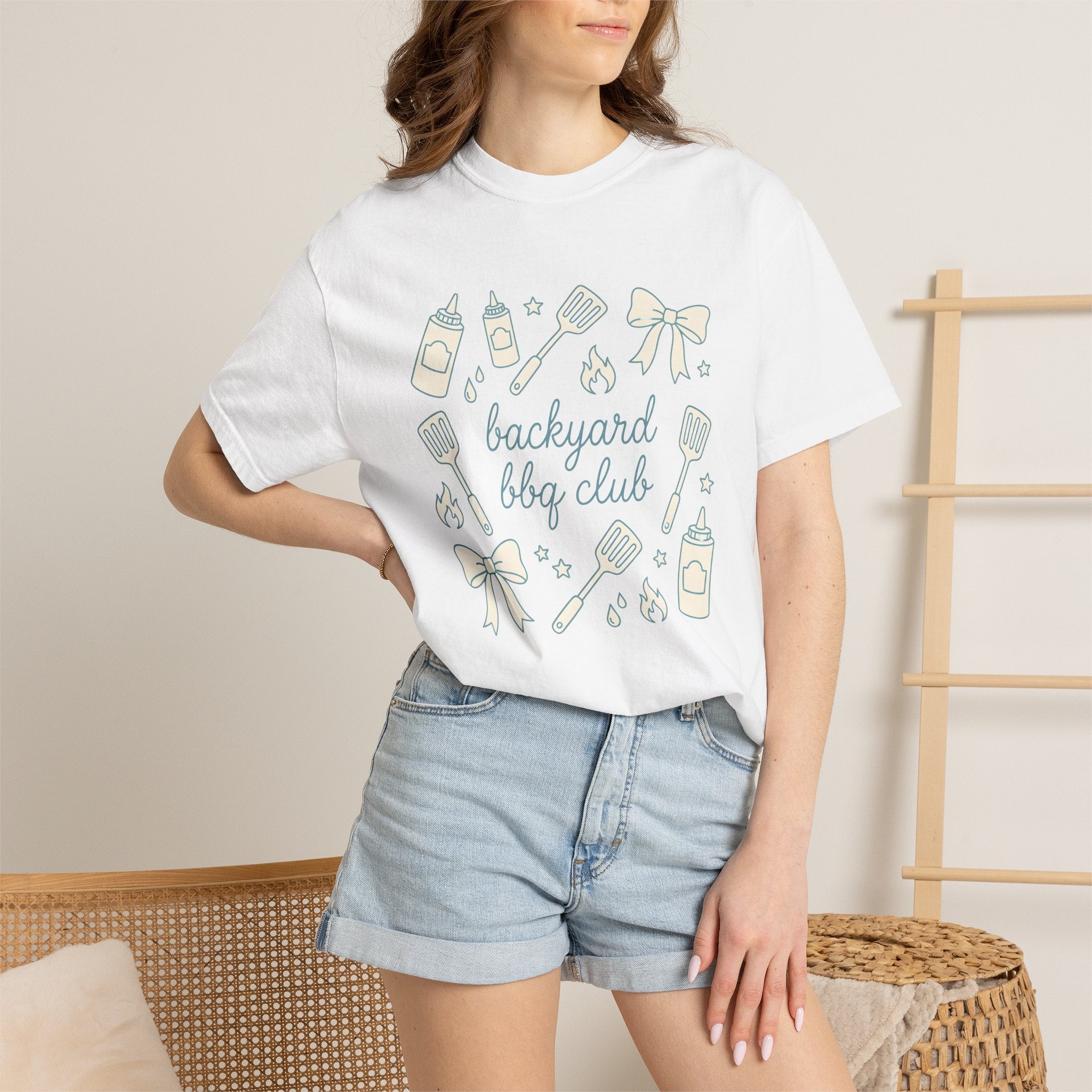 Barbecue Accessories Shirt 4th Of July Kitchen Gift Women Sketch Tee Bbq Grill T-Shirt Independence Day Fan Barbecue Illustration Cookware
