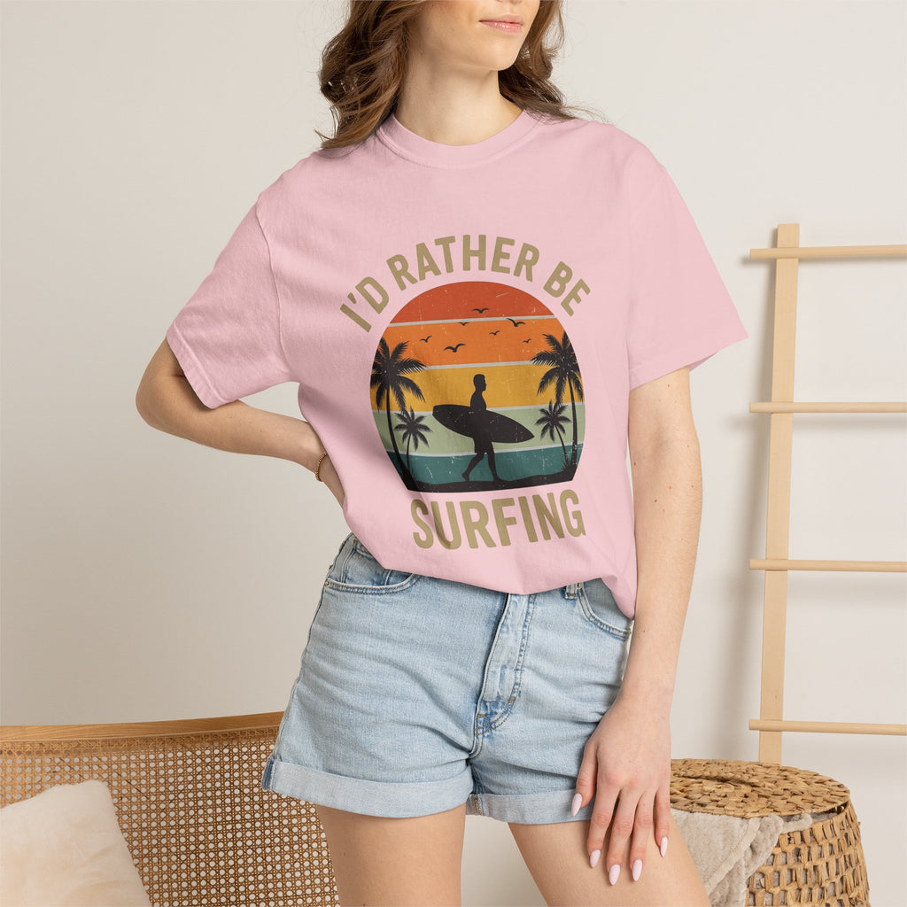 Surfer Outline Shirt Surfing Shore Gift Women Classic Tee Surfer T-Shirt Surf Enthusiast Retro Tshirt Beach Graphic Throwback Coconut Trees