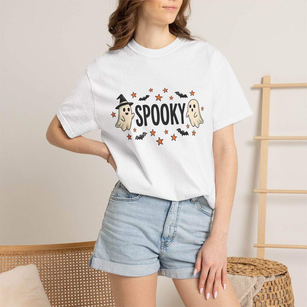 Ghost Clipart Shirt Halloween Horror Gift Women Sweet Tee Spirit T-Shirt Spooky Fan Ghostly Tshirt Horror Graphic Doodle Vampire Bat Tshirt