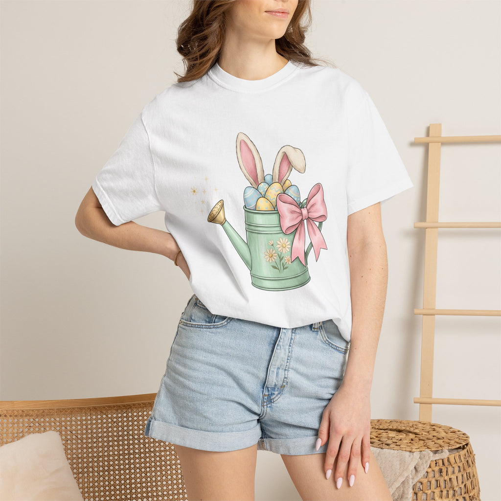Rabbit Ear Flower Pot Shirt Easter Flora Gift Women Playful Tee Flowerpot T-Shirt Easter Fan Planter Tshirt Botanical Graphic Muted Tones