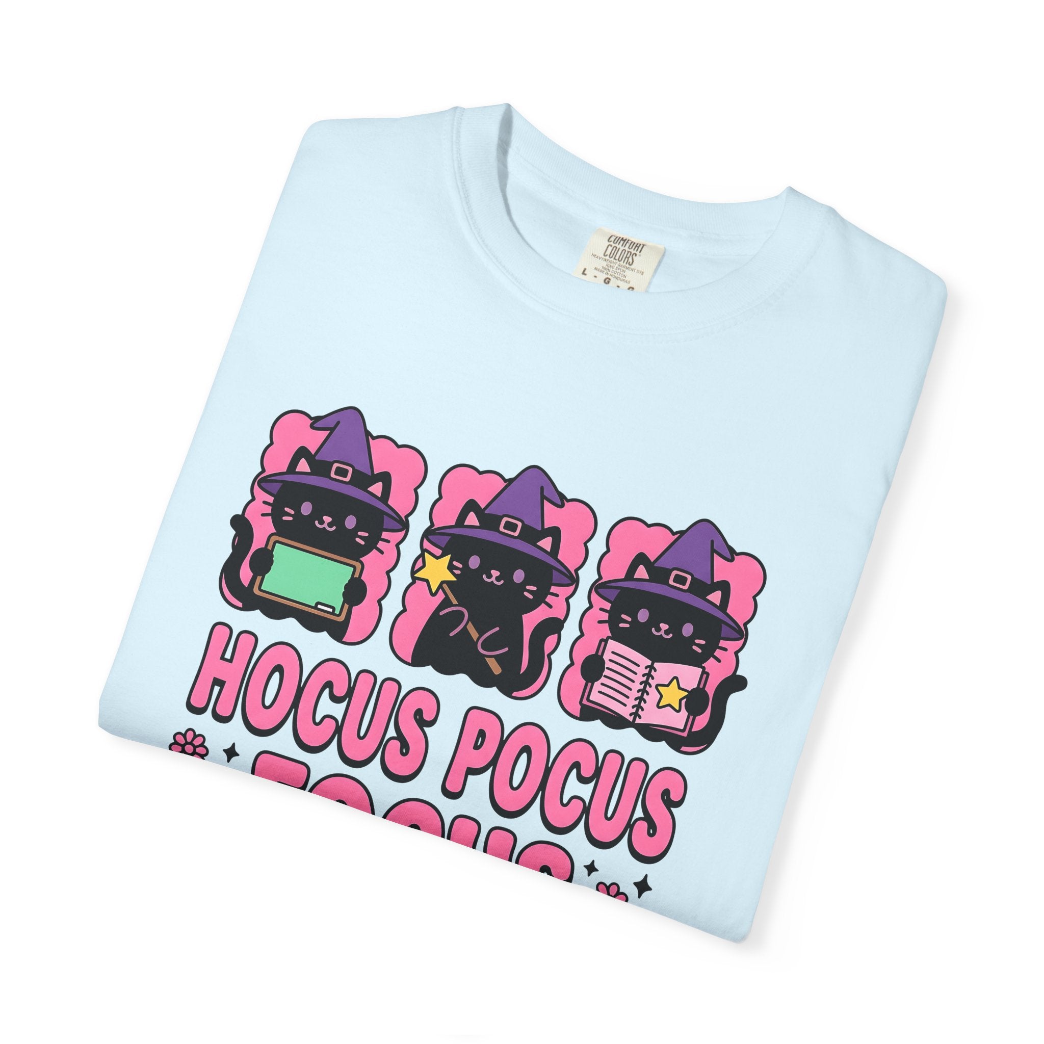 Witch Cat Shirt Teachers Halloween Gift Women Kawaii Tee Cat Lady T-Shirt Educator Enthusiast Cute Tshirt Spooky Graphic Cartoon Magic Wand