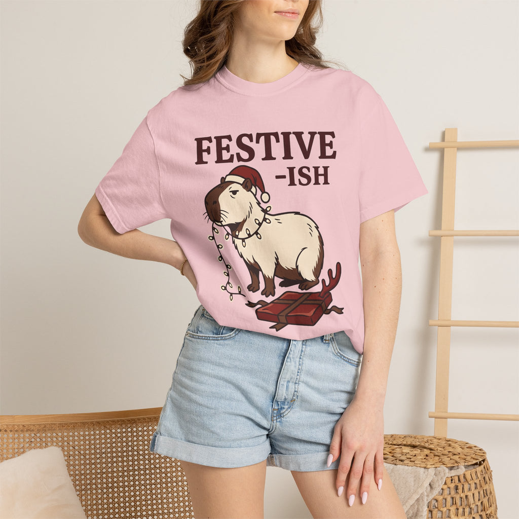 Capybara Christmas Hat Shirt Christmas Wildlife Gift Women Comic Tee Rodent T-Shirt Xmas Fan Cartoon Tshirt Wildlife Graphic Sketch Holiday