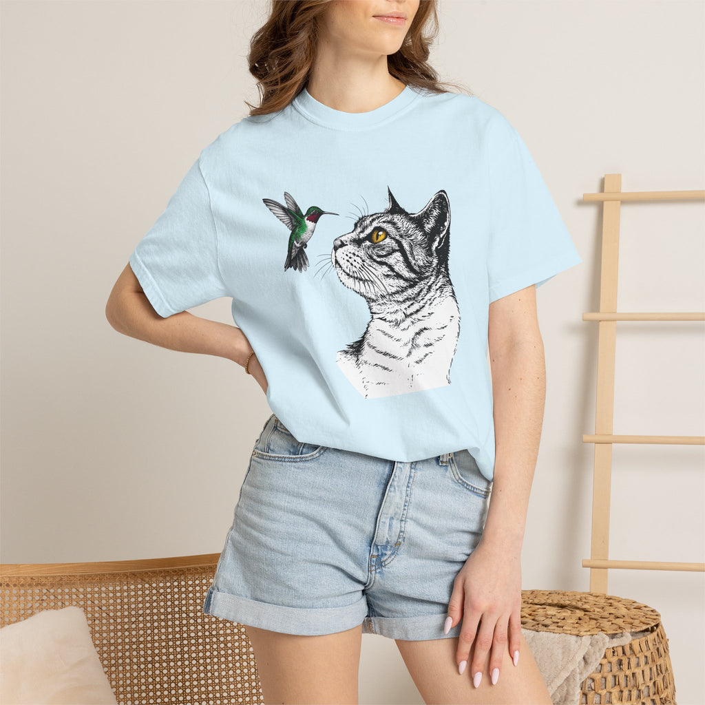 Feline Portrait Shirt Cat Pet Gift Women Line Art Tee Cat T-Shirt Cat Fan Kitten Graphic Illustration Classic Hummingbird Tshirt