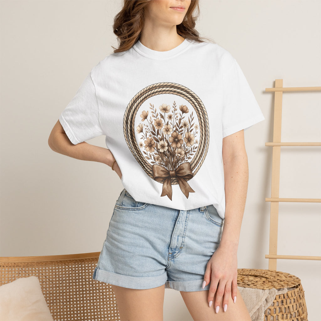Rope Floral Bouquet Shirt Cowgirl Western Gift Women Boho Tee Flower Arrangement T-Shirt Rodeo Fan Hippie Chic Tshirt Country Graphic