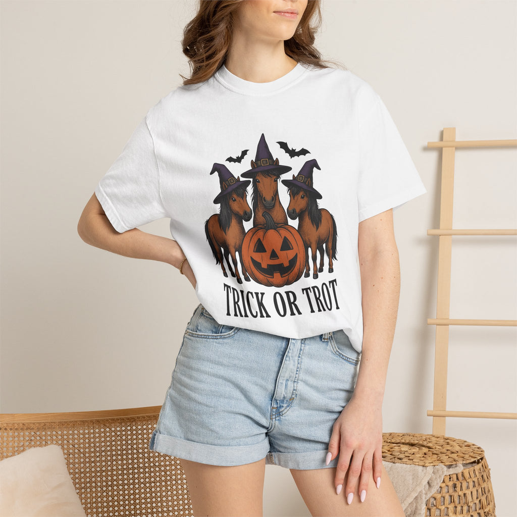 Witch Horse Hat Shirt Halloween Livestock Gift Women Classic Tee Sorcery T-Shirt Halloween Fan Vintage Tshirt Farm Animal Graphic Line Art