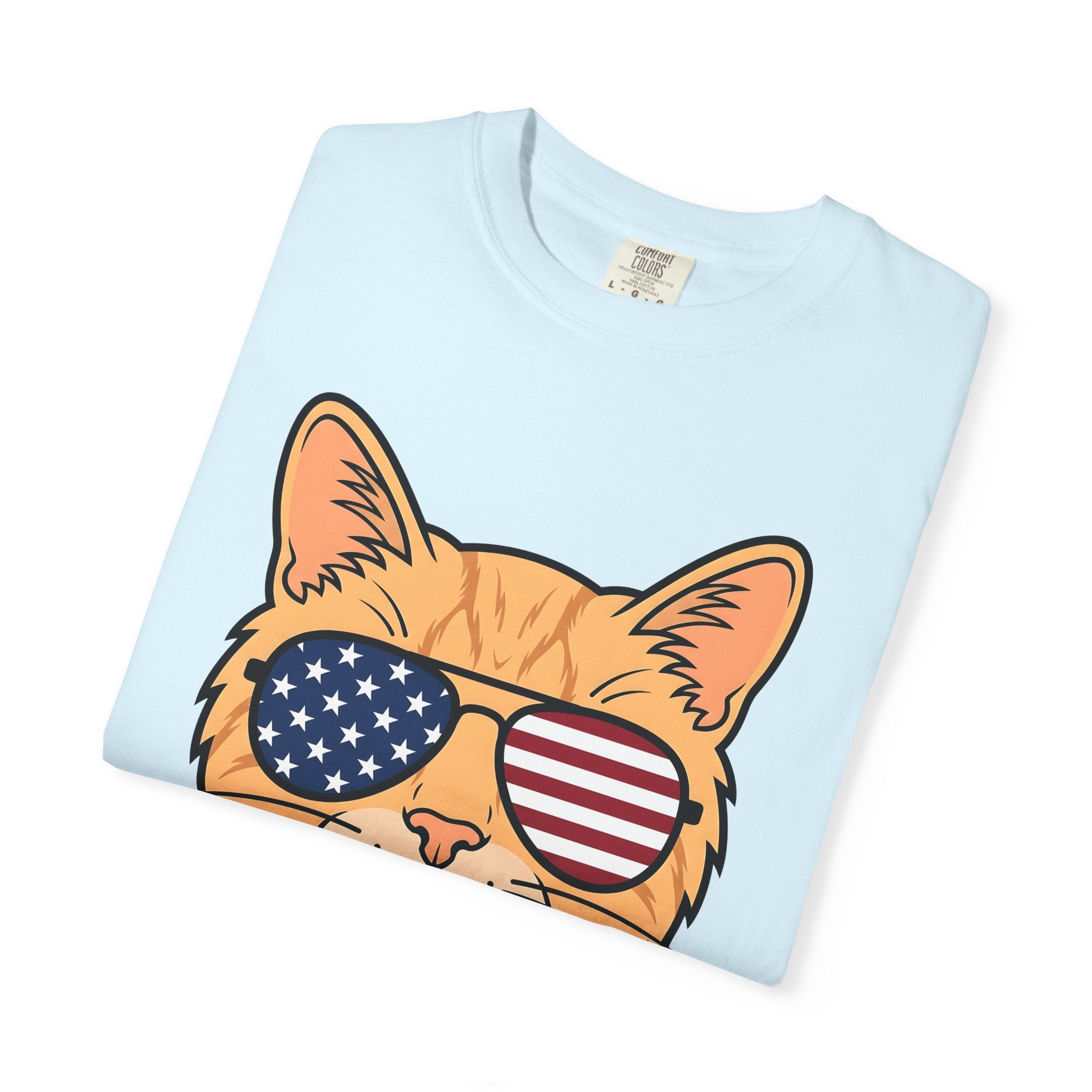 Cat Sunglasses Shirt America Cat Gift Women Cartoon Tee Shades T-Shirt Patriot Fan Comic Tshirt Feline Graphic Retro American Flag Tshirt