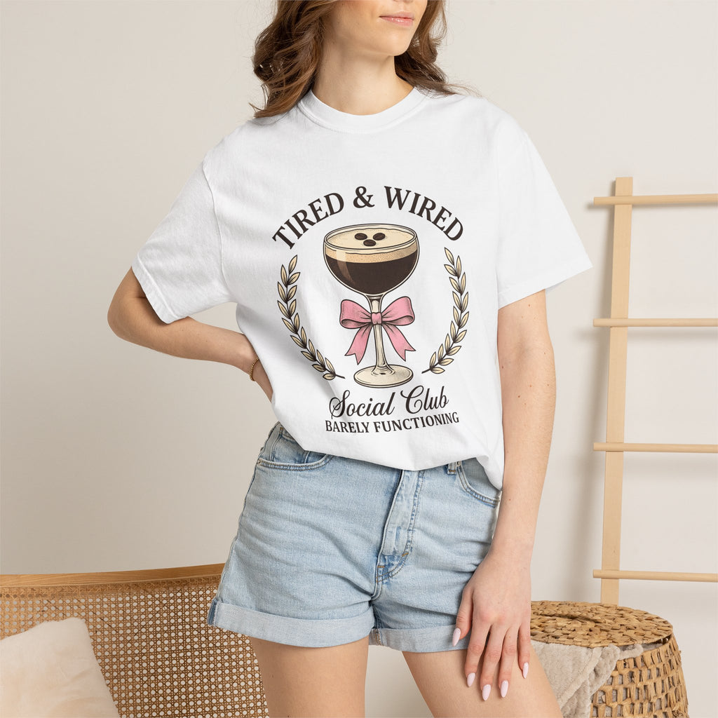 Coffee Cocktail Shirt Coffee Humor Gift Women Vintage Tee Coffee Drink T-Shirt Coffee Fan Retro Tshirt Funny Graphic Hand Drawn Pink Bow