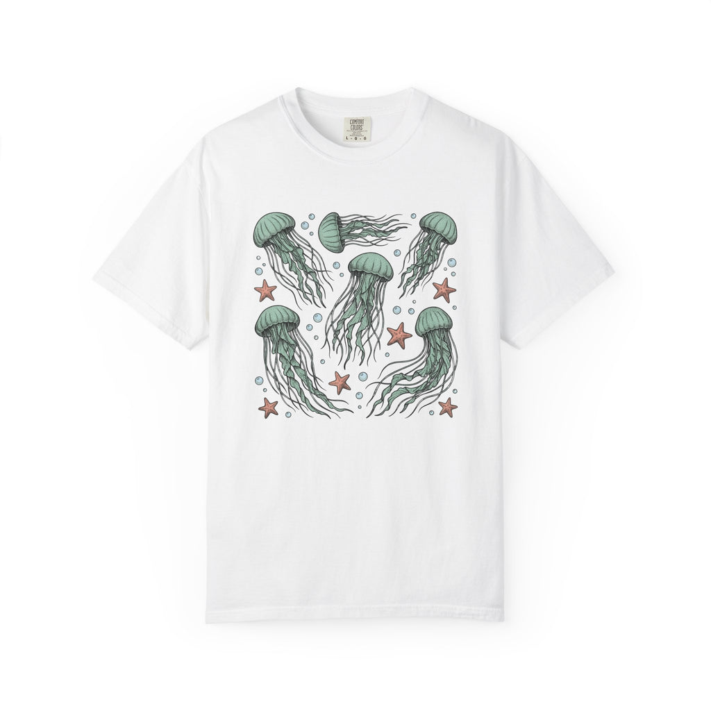 Jellyfish Motif Shirt Ocean Environment Gift Women Cartoon Tee Medusa T-Shirt Marine Fan Jelly Art Tshirt Eco Graphic Sketch Starfishes