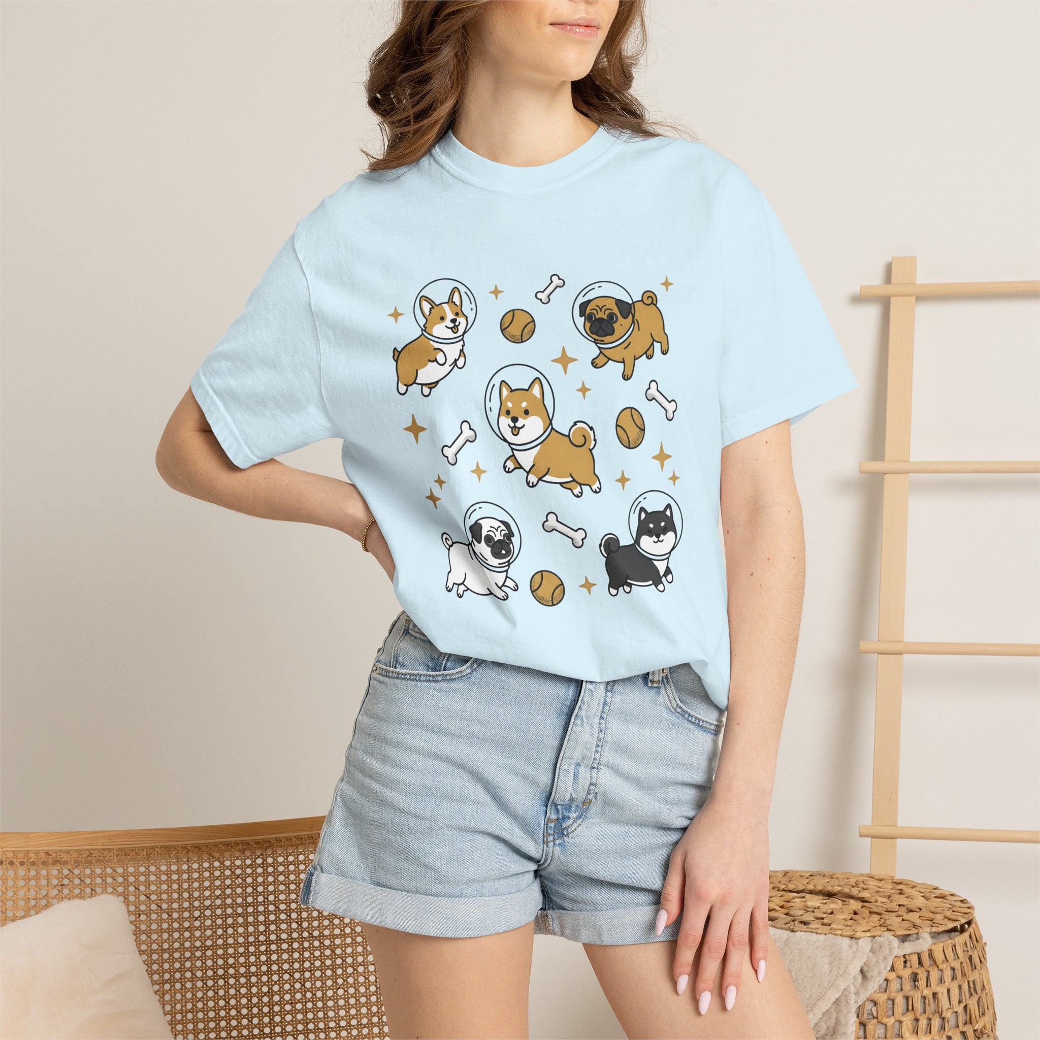 Astronaut Dogs Shirt Dog Space Gift Women Kawaii Tee Space Dog T-Shirt Dog Fan Canine Tshirt Galaxy Graphic Cartoon Tennis Ball Tshirt