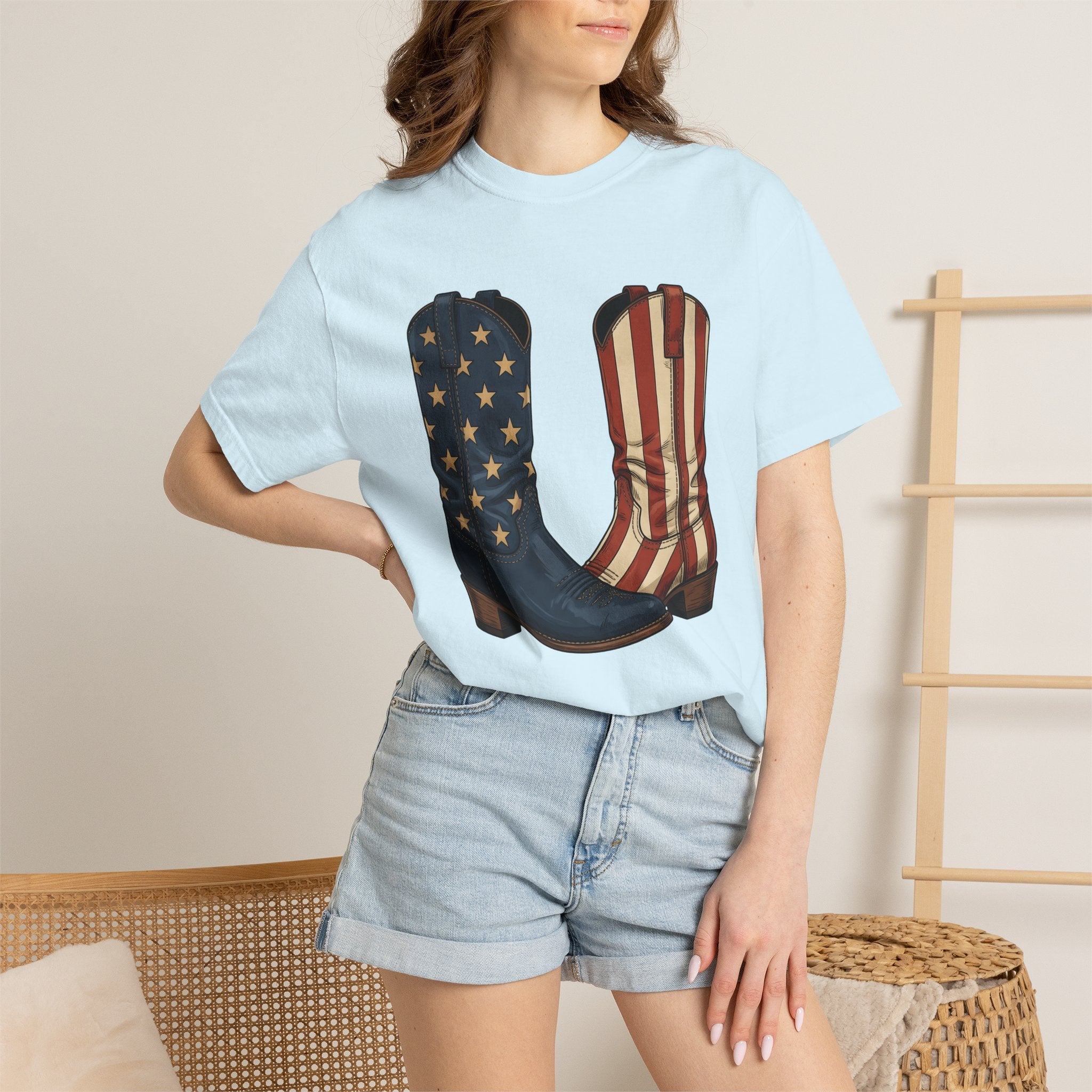 Cowboy Boots Shirt America Rodeo Gift Women Americana Tee Boots T-Shirt American Fan Country Tshirt Rodeo Graphic Hand Drawn Stars Tshirt