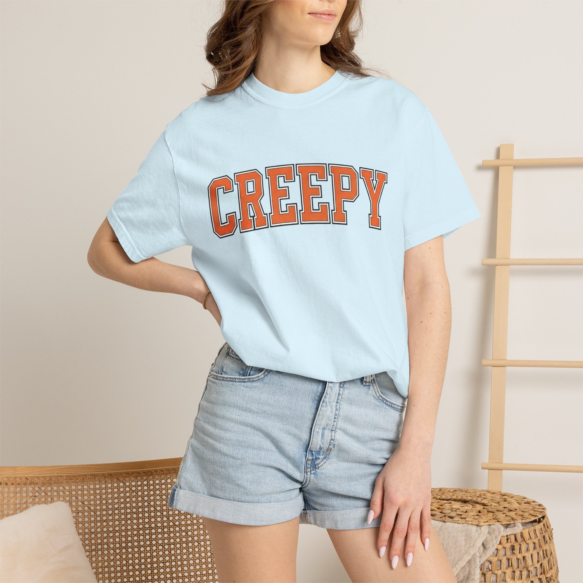 College Letters Shirt Halloween Eerie Gift Women Thick Tee Initials T-Shirt Horror Fan Chunky Tshirt Spooky Graphic Old School Highlighted