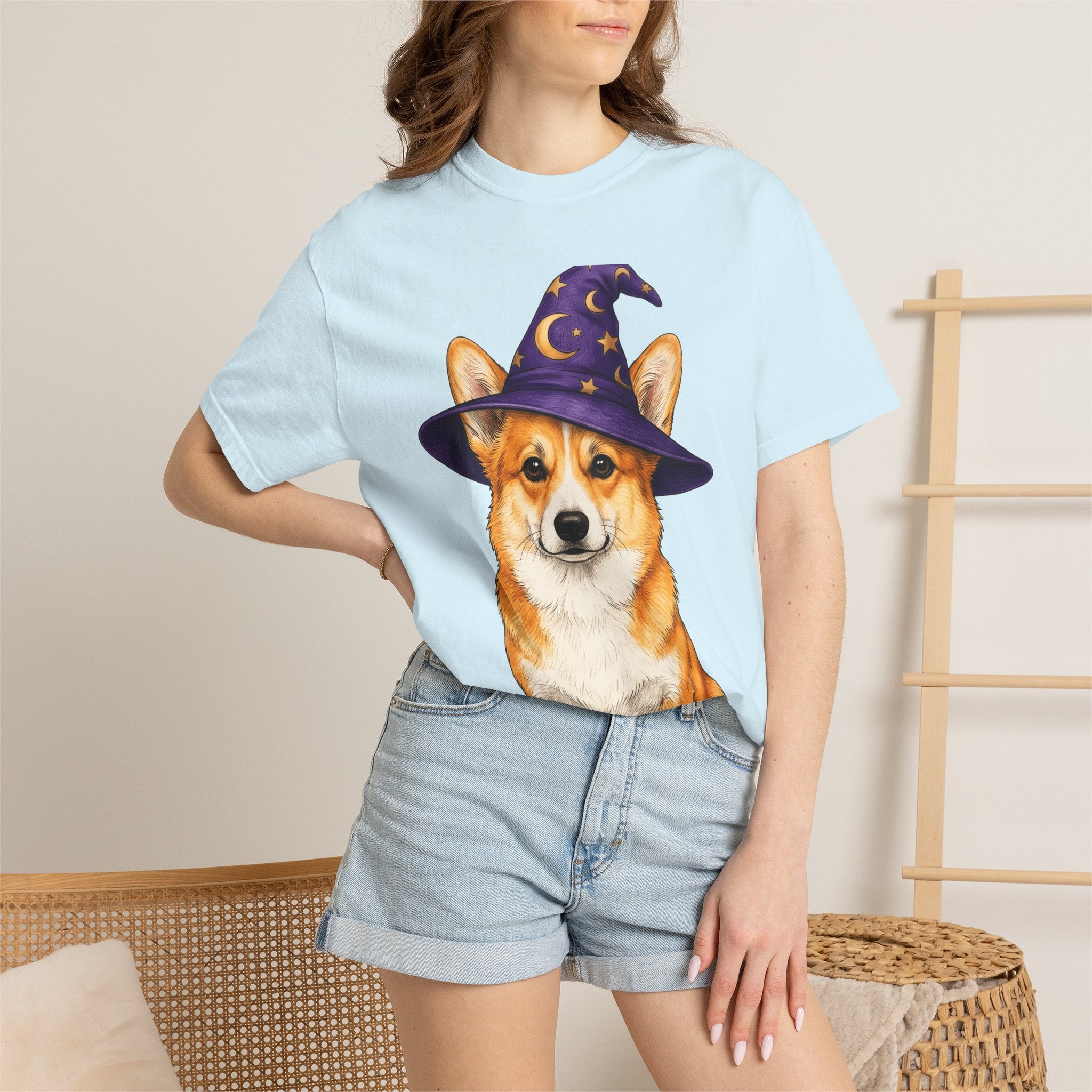 Corgi Mage Shirt Dog Holiday Gift Women Sketch Tee Pembroke Welsh Corgi T-Shirt Dog Fan Drawing Graphic Retro Pointed Hat Tshirt