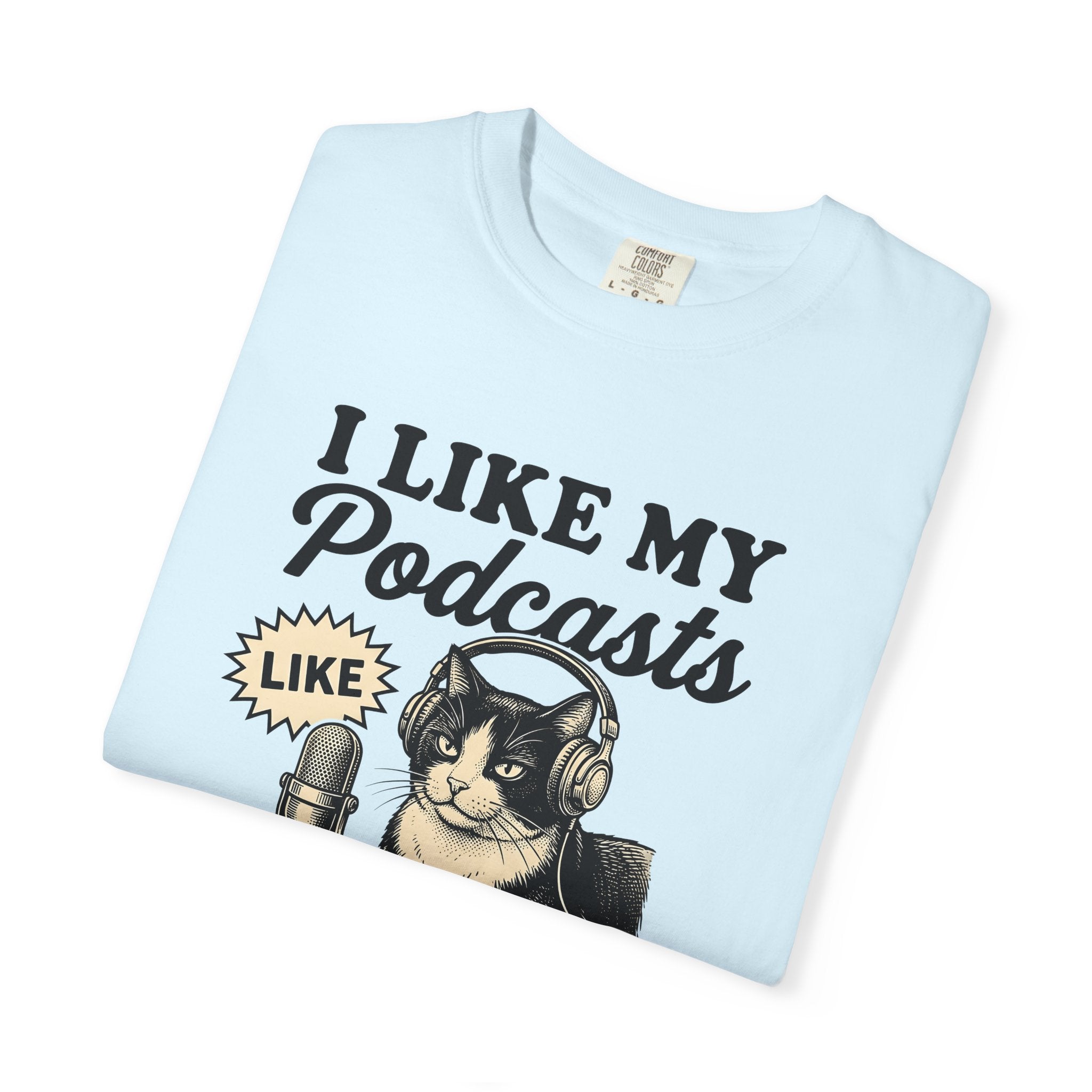 Cat Headphones Shirt Cat Podcast Gift Women Vintage Tee Feline Headset T-Shirt Cat Fan Retro Tshirt Audio Show Graphic Hand Drawn Microphone