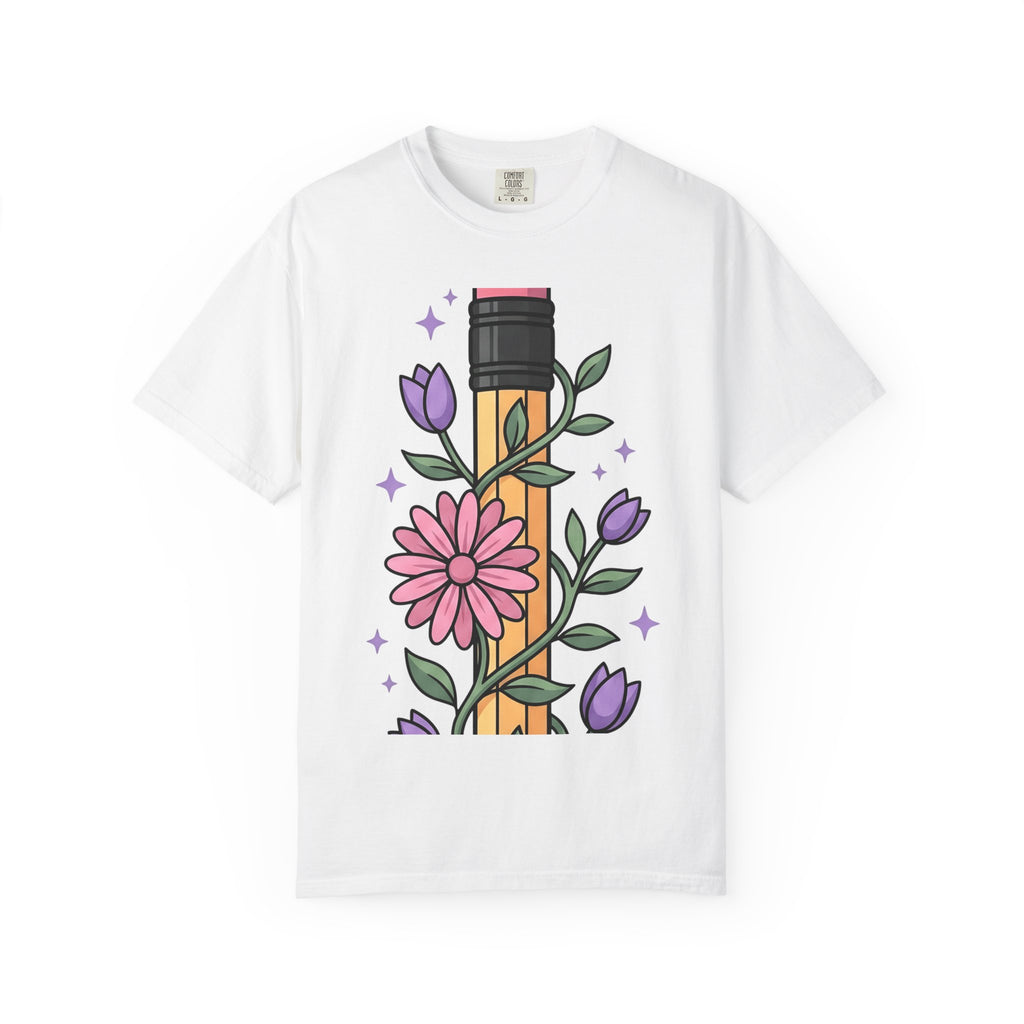 Hand Drawn Flowers Shirt Teachers Greenery Gift Women Line Art Tee Floral T-Shirt Educator Enthusiast Illustration Graphic Doodle Tshirt