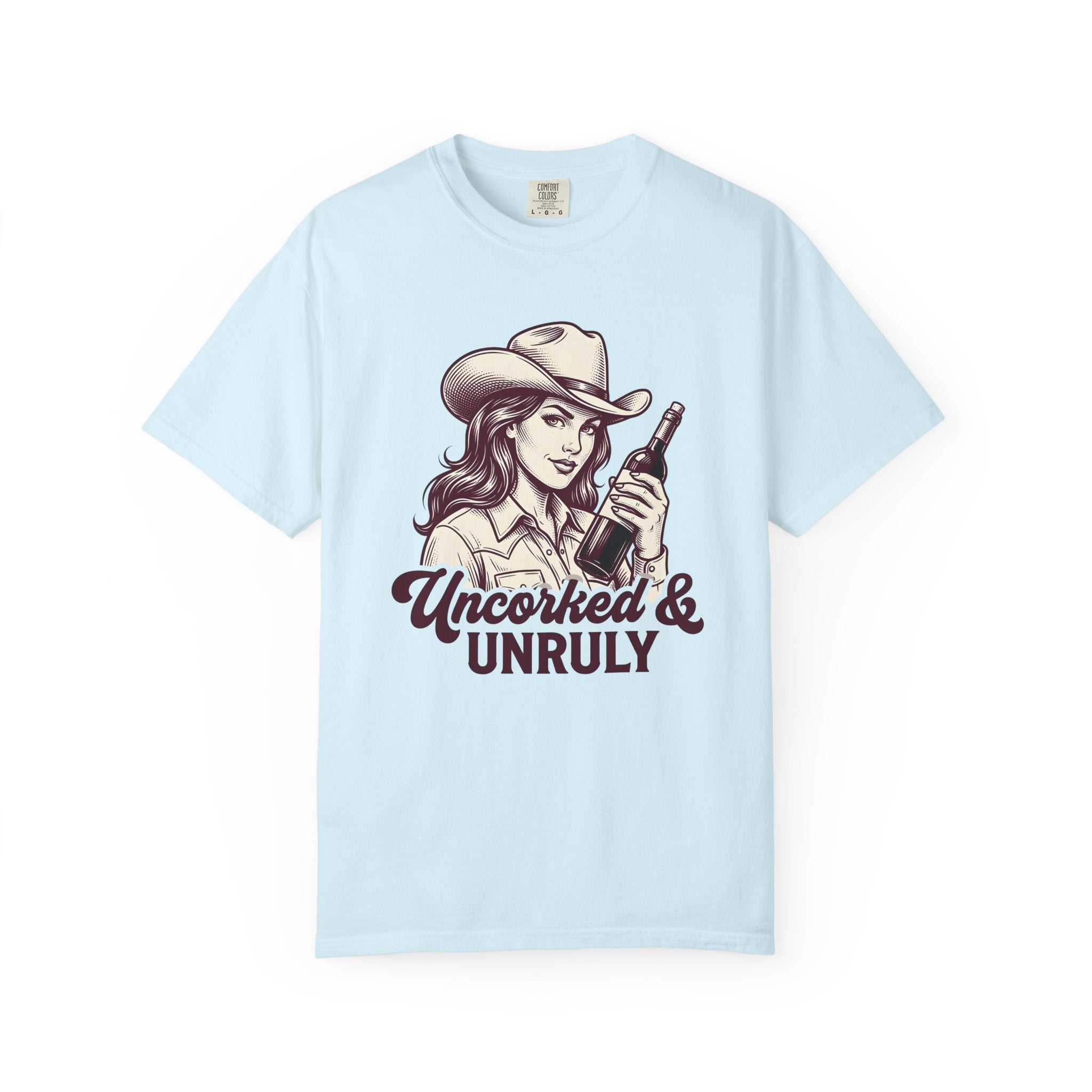 Cowgirl Wine Bottle Shirt Wine Cowboy Gift Women Sketch Tee Wine Bottle T-Shirt Wine Fan Wineglass Tshirt Rodeo Graphic Cartoon Cowboy Hat