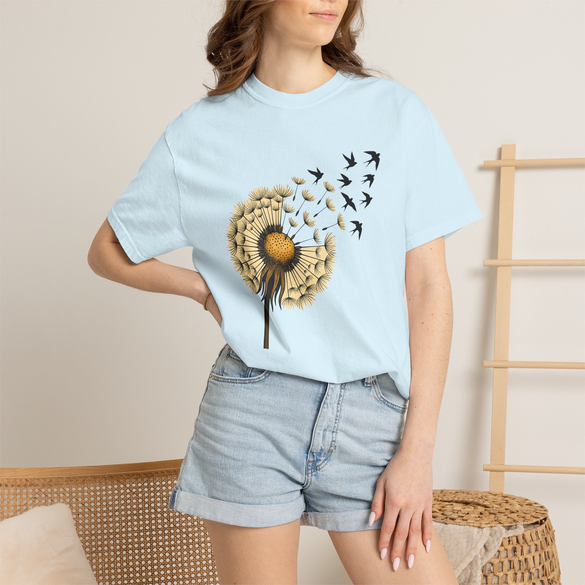 Dandelion Birds Shirt Animals & Flowers Nature Gift Women Botanical Tee Wildflower T-Shirt Wildlife Fan Floral Tshirt Environmental Graphic