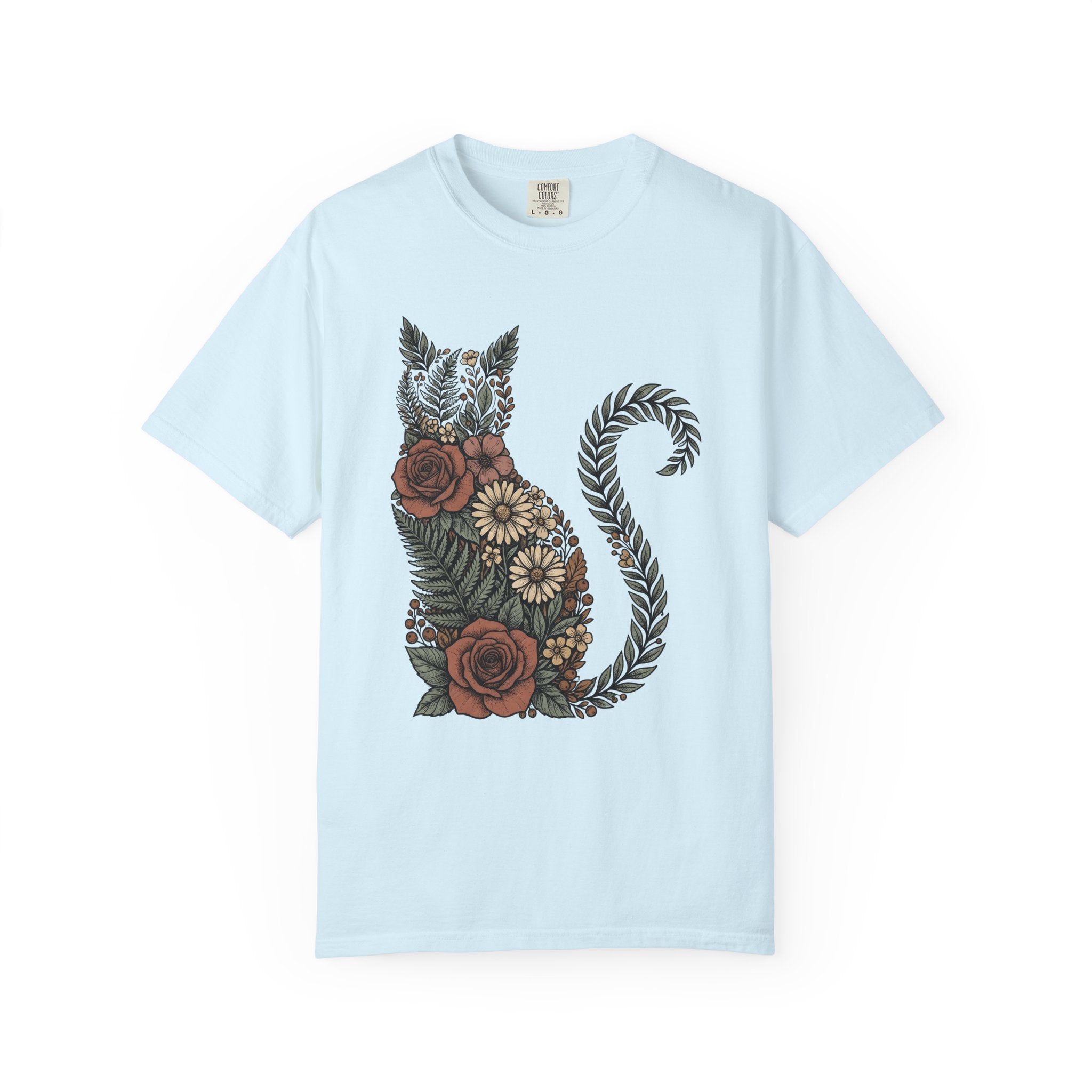 Bloom Cat Shirt Cottagecore Plants Gift Women Line Art Tee Kitty T-Shirt Cottage Fan Minimalist Tshirt Floral Graphic Cartoon Pink Roses
