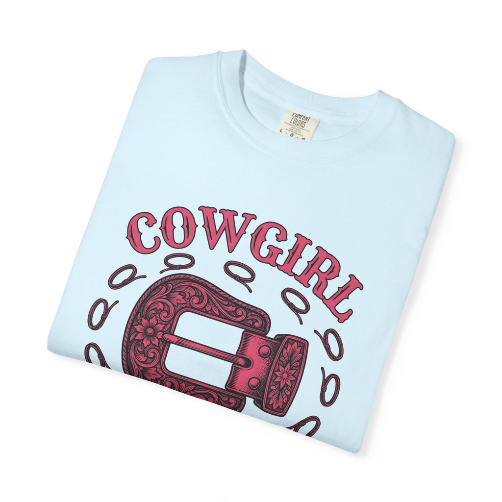 Leather Belt Buckle Shirt Cowgirl Cowboy Gift Women Classic Tee Belt Buckle T-Shirt Rodeo Fan Western Tshirt Cowboy Graphic Outline Cord