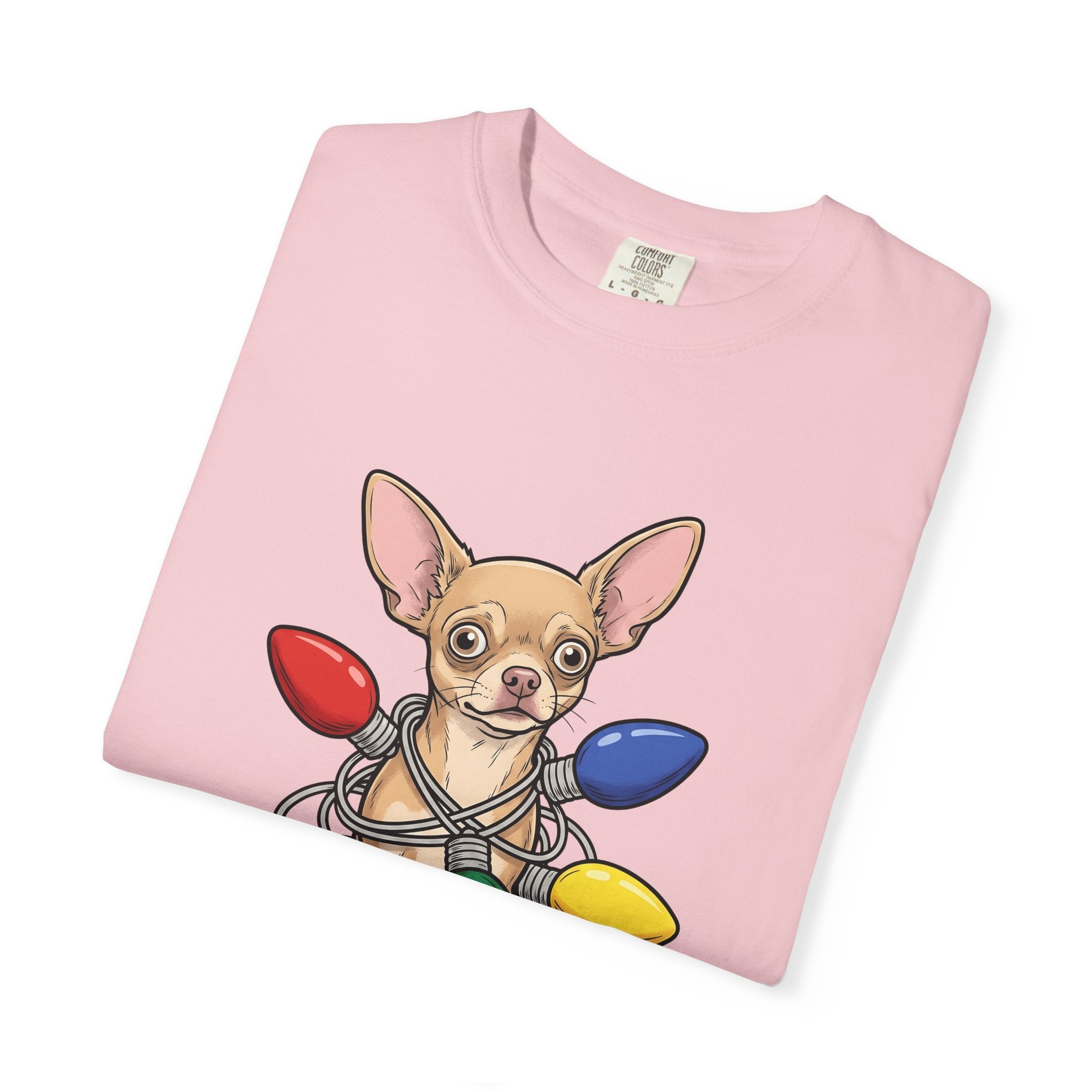 Chihuahua Pet Shirt Dog Xmas Gift Women Cute Tee Puppy T-Shirt Dog Fan Canine Tshirt Winter Graphic Doodle Festive Lights Tshirt