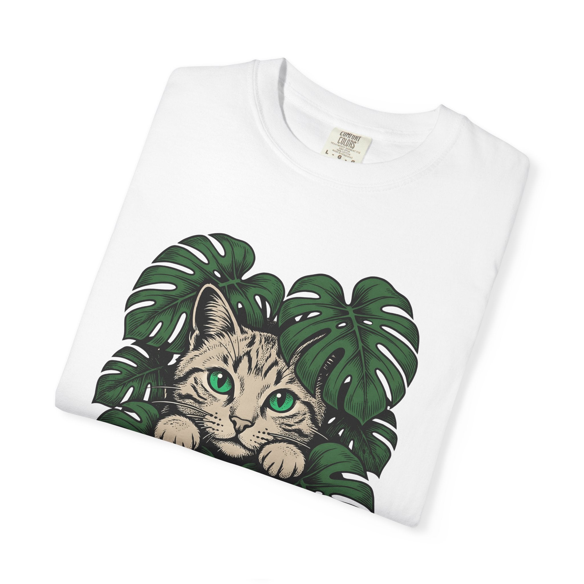 Tabby Cat Shirt Cat Nature Gift Women Botanical Tee Kitten T-Shirt Cat Fan Feline Tshirt Environmental Graphic Vintage Monstera Leaves