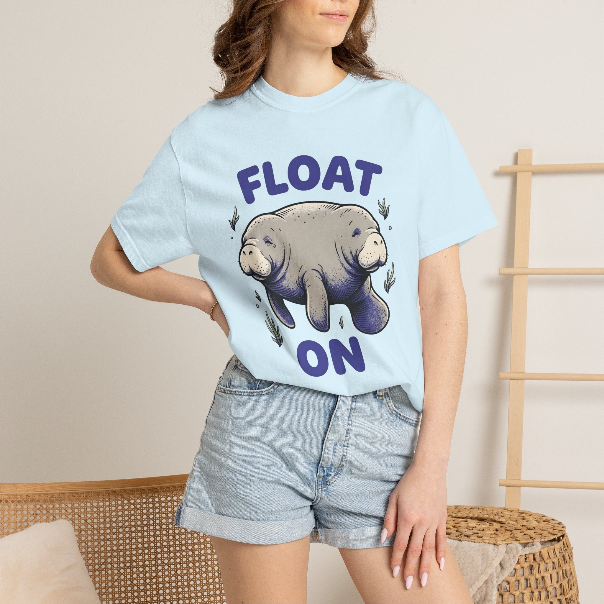 Manatee Clipart Shirt Animals Sea Gift Women Hand Drawn Tee Sea Cow T-Shirt Wildlife Fan Seaweed Graphic Tshirt Old School Sea Plants Tshirt