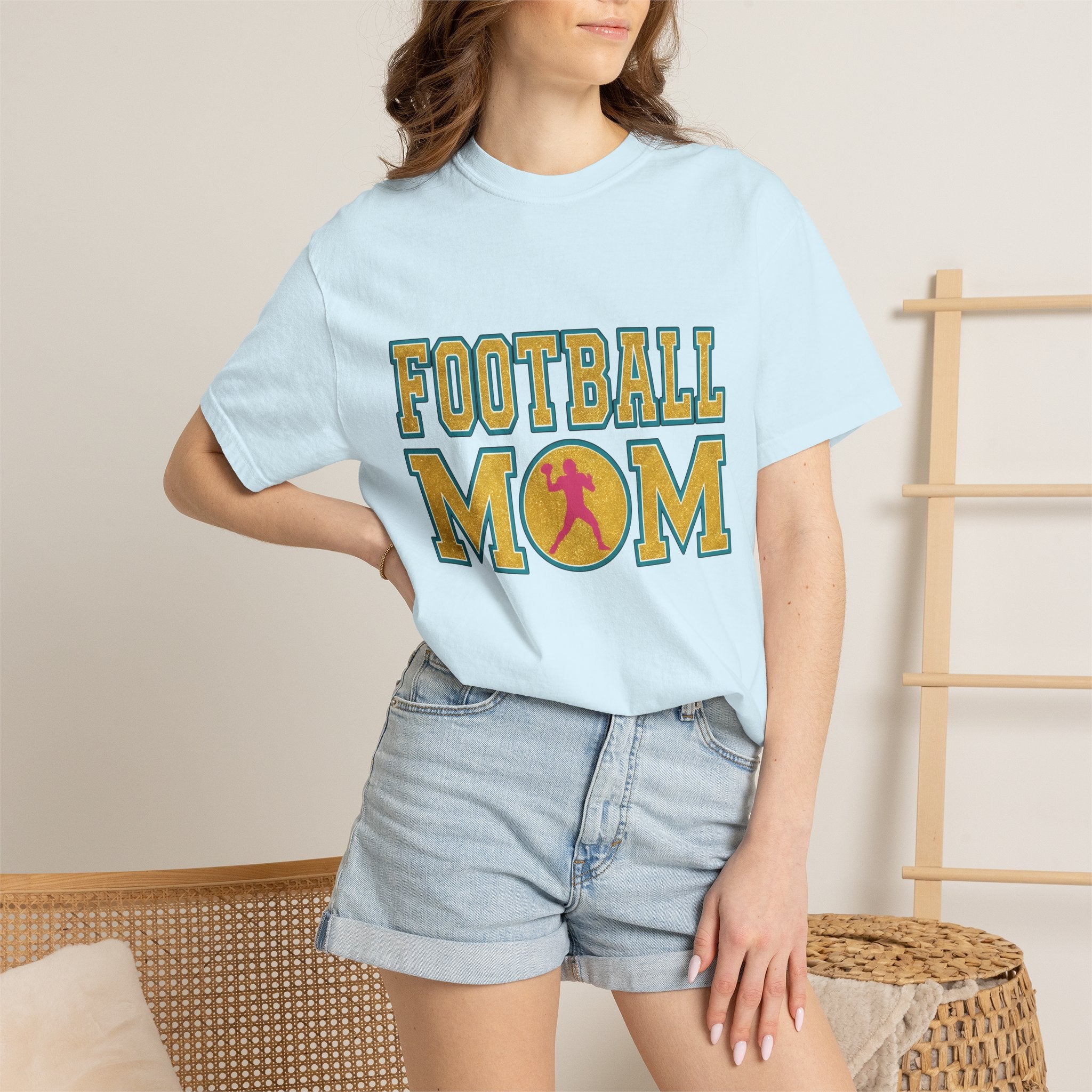 Football Player Graphic Shirt Moms Sports Gift Women Bold Tee Athlete T-Shirt Mom Fan Football Tshirt Athlete Graphic Retro Glitter Tshirt