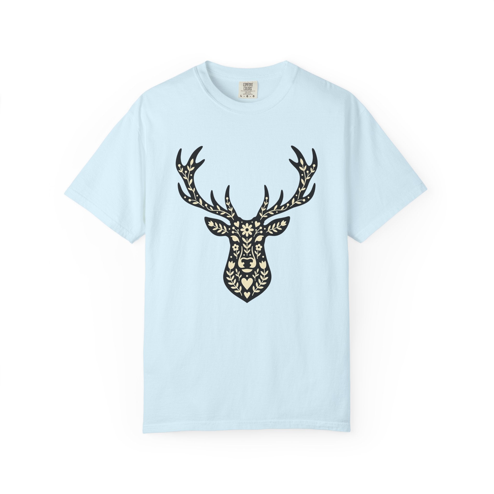 Buck Blossom Shirt Cottagecore Wildlife Gift Women Traditional Tee Flower T-Shirt Rustic Fan Folk Art Tshirt Animal Graphic Clean Greenery