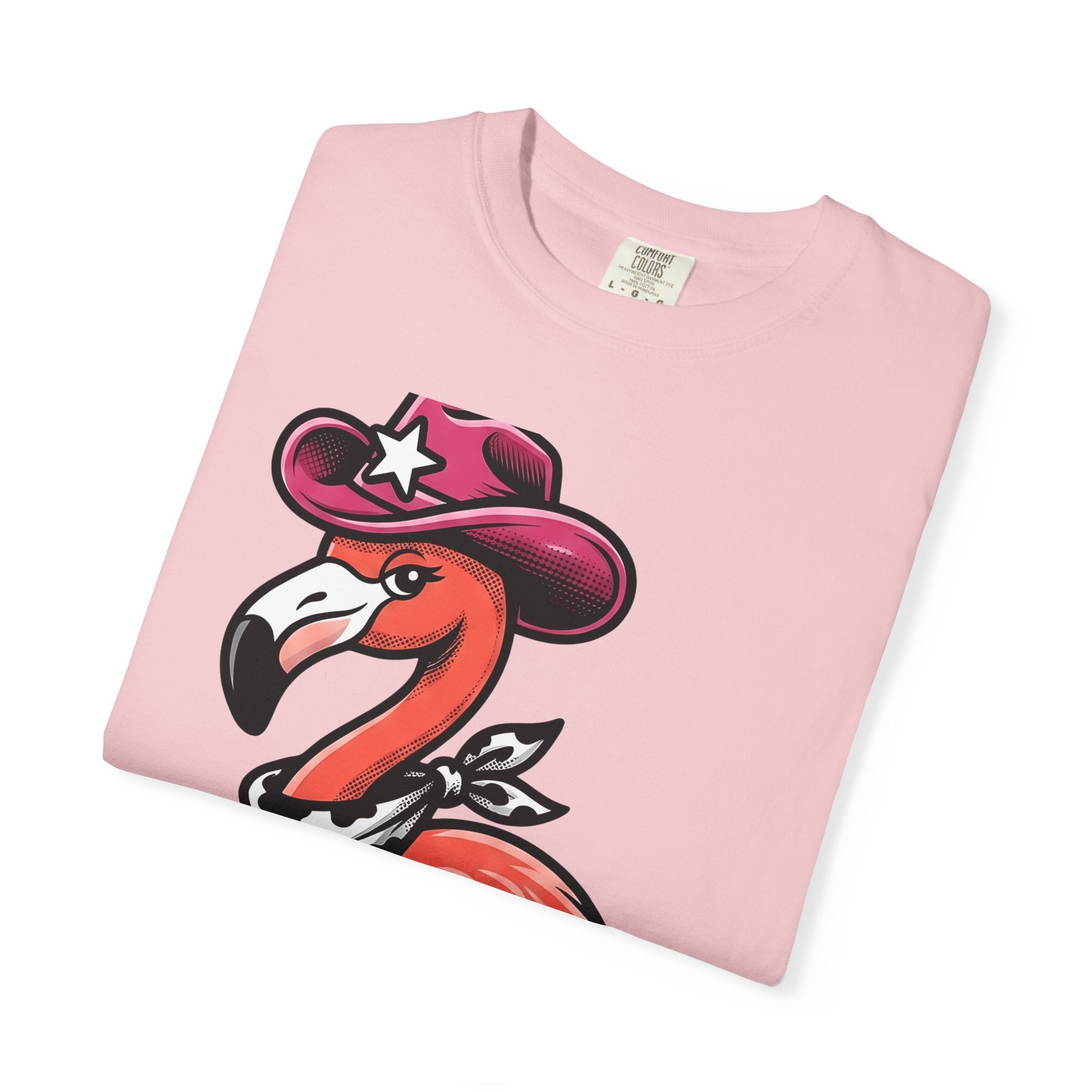 Flamingo Wrangler Shirt Cowgirl Fauna Gift Women Caricature Tee Flamingo T-Shirt Rodeo Fan Cartoon Tshirt Wildlife Graphic Hand Drawn Cowboy