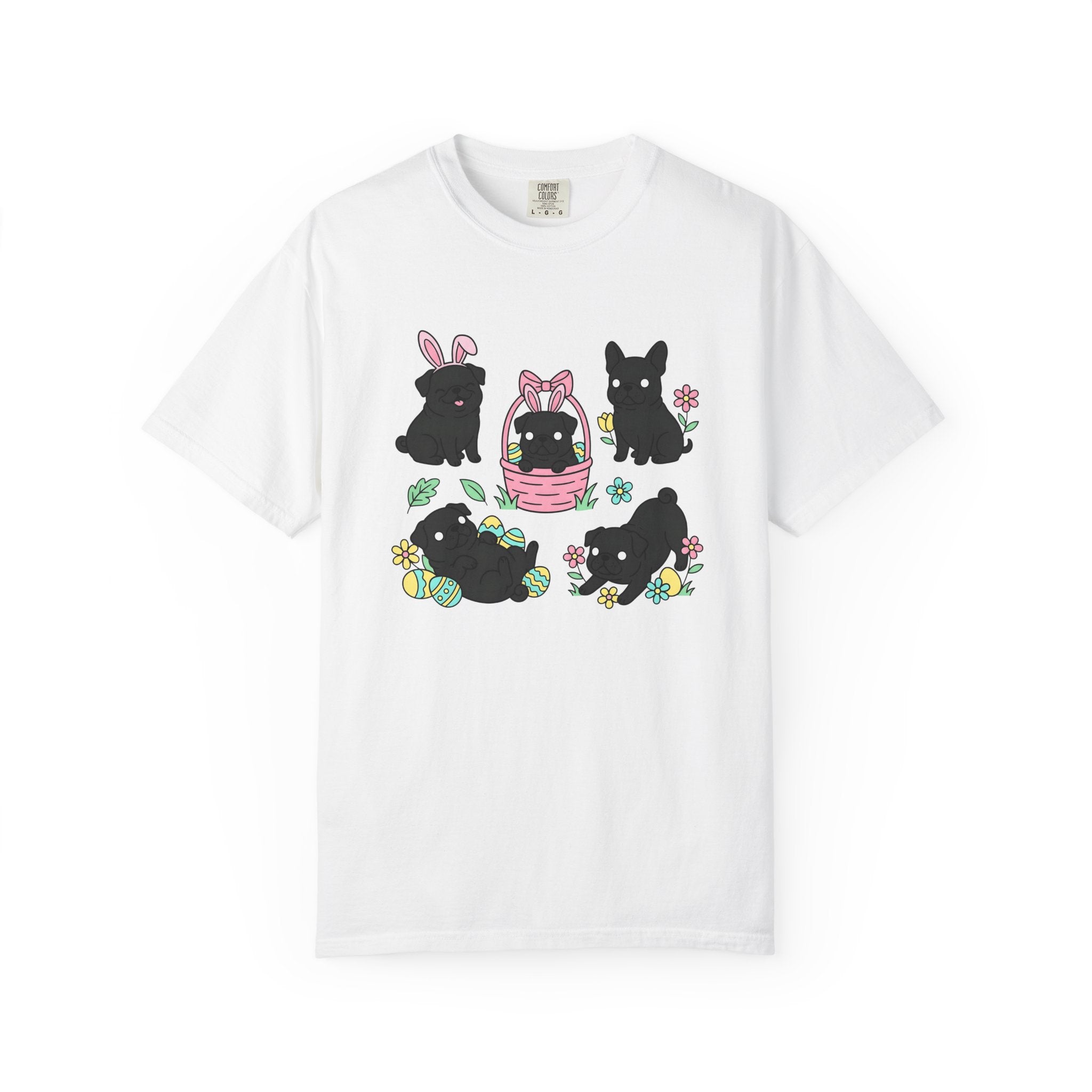 Pug Puppy Shirt Easter Pets Gift Women Adorable Tee Pugs T-Shirt Easter Fan Cute Tshirt Animal Graphic Cartoon Easter Eggs Tshirt